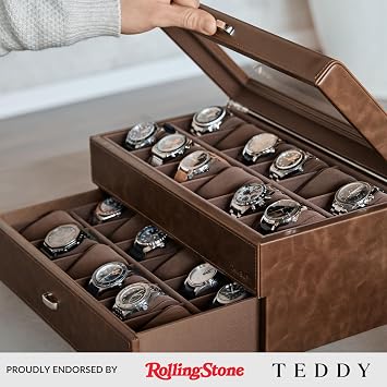 TAWBURY Watch Box Organizer XL Mens Watch Case 24 Slots Watch Holder Oversized Watch Display Case
