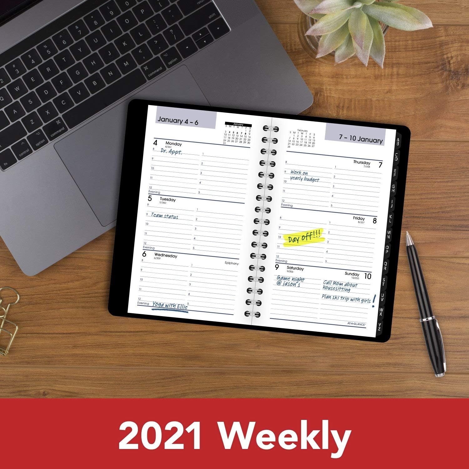 2021 Weekly Appointment Book & Planner by AT-A-GLANCE, 4 x 6-1/2", Pocket Size, Tabbed Telephone/Address Pages, Texture Cover, DayMinder, Black (G2500021)