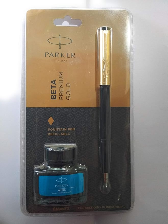 Parker fountain pen beta gold premium with ink bottle Amazon.in