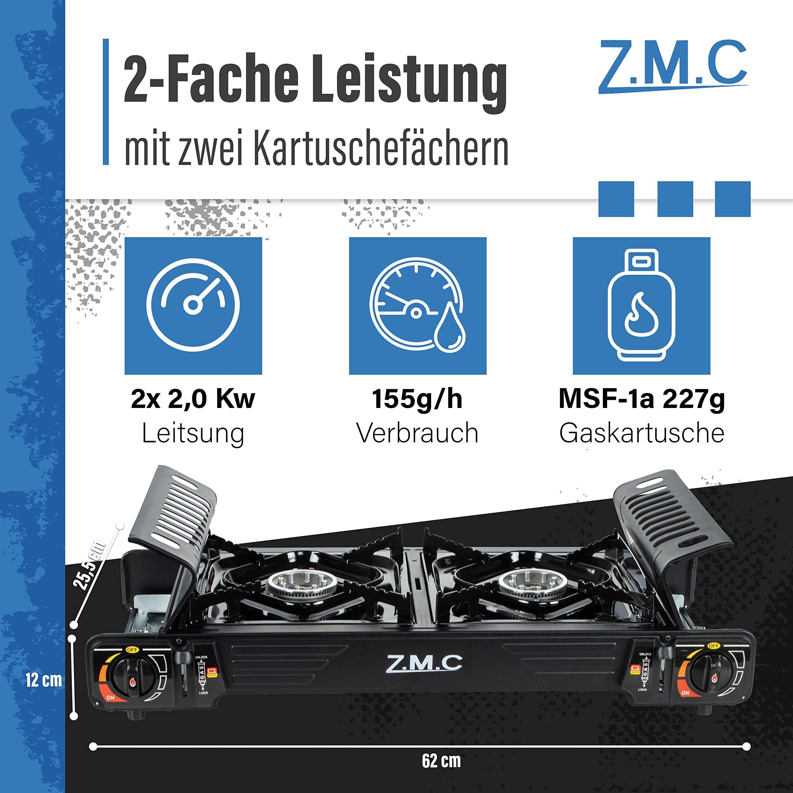 Cuisinière De Camping ZMC Avec 8 Cartouches De Gaz Butane + Sacs – Noir