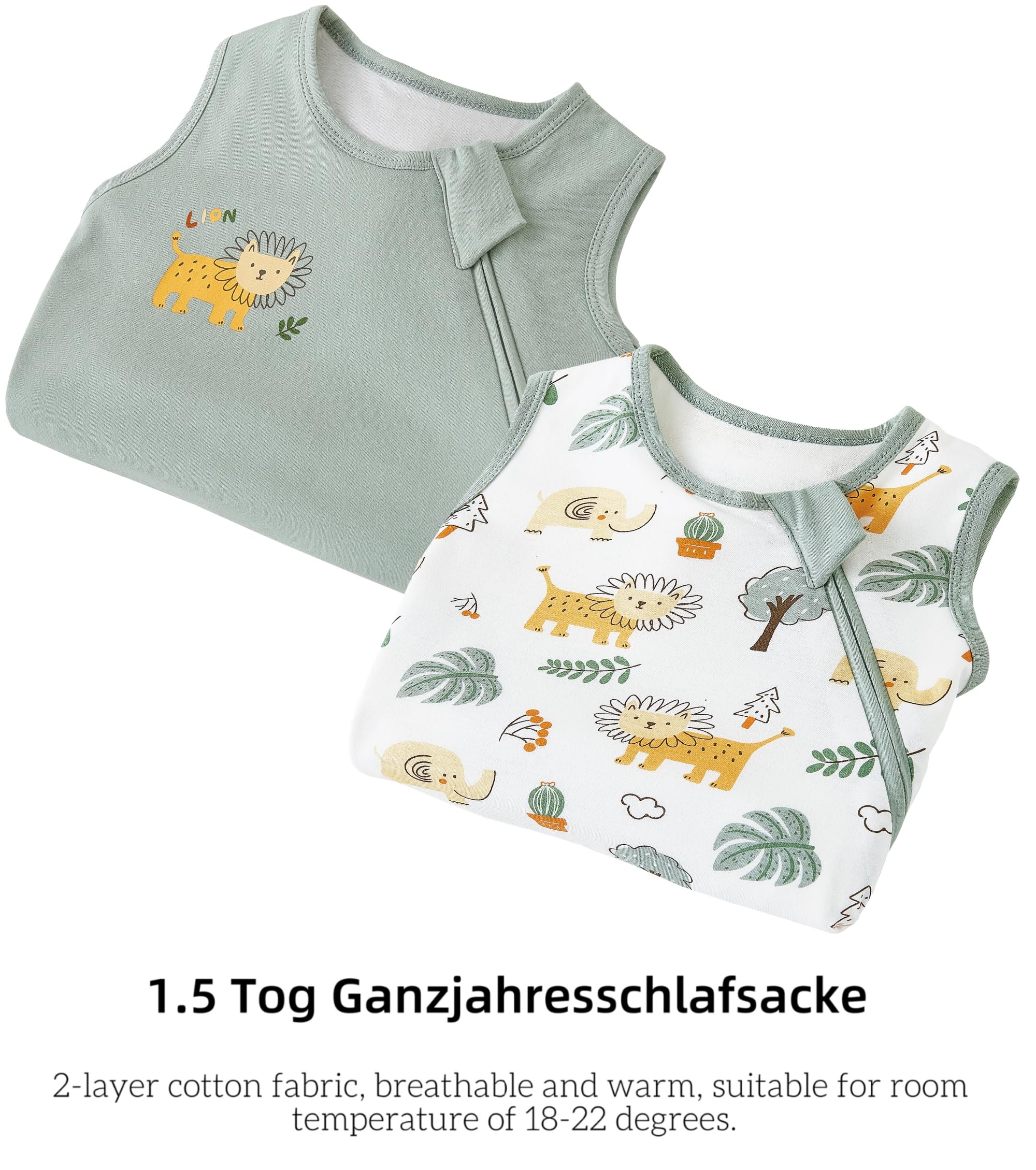 Chilsuessy Sacco nanna estivo per neonati, confezione da 2 pezzi, 0,5 Tog, 100% cotone, senza maniche, per neonati