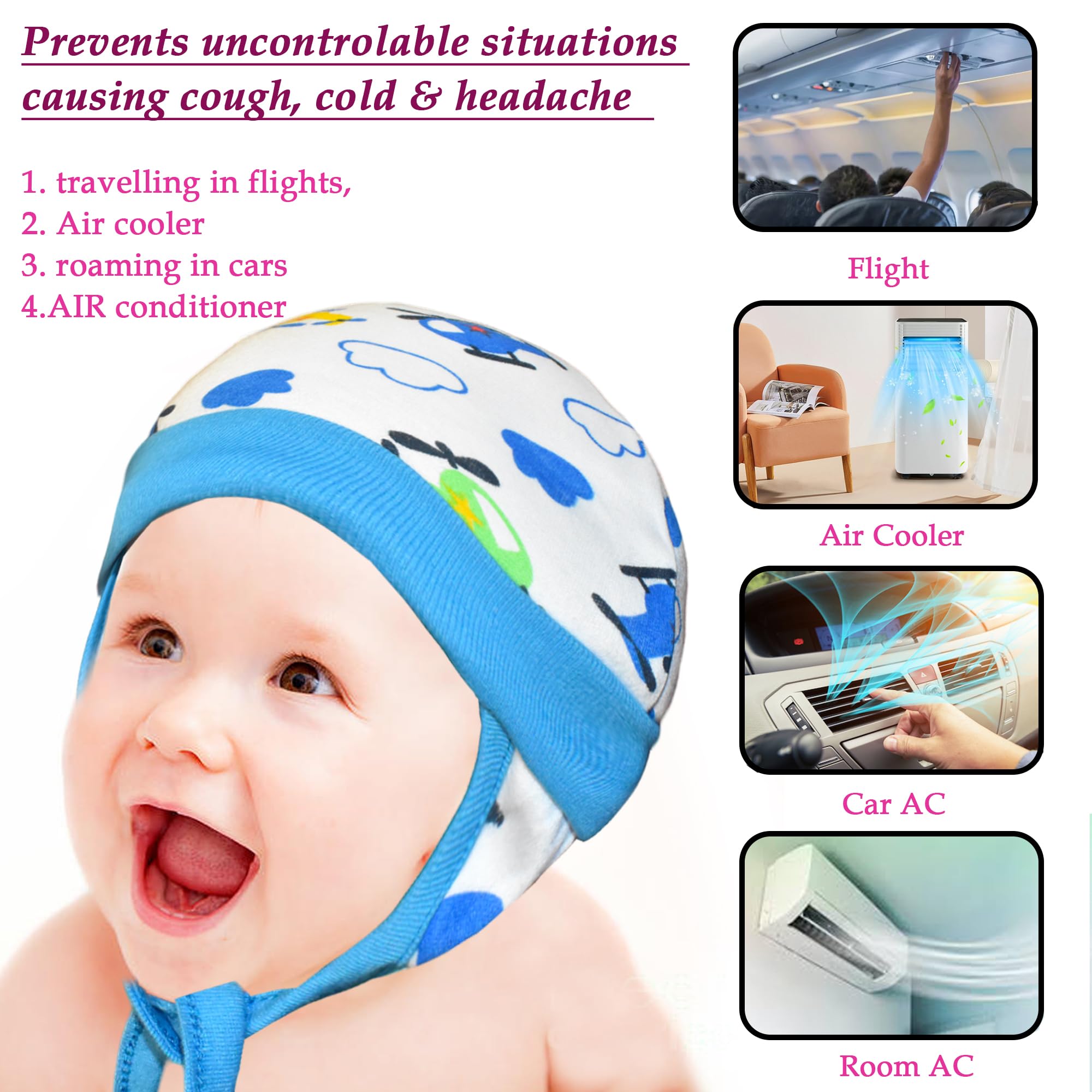 VParents Cotton Cap for New Born Baby Baby Boy&Girl (0-6 Months)-Pack of 3 Multicolor - Image 3 thumbnail