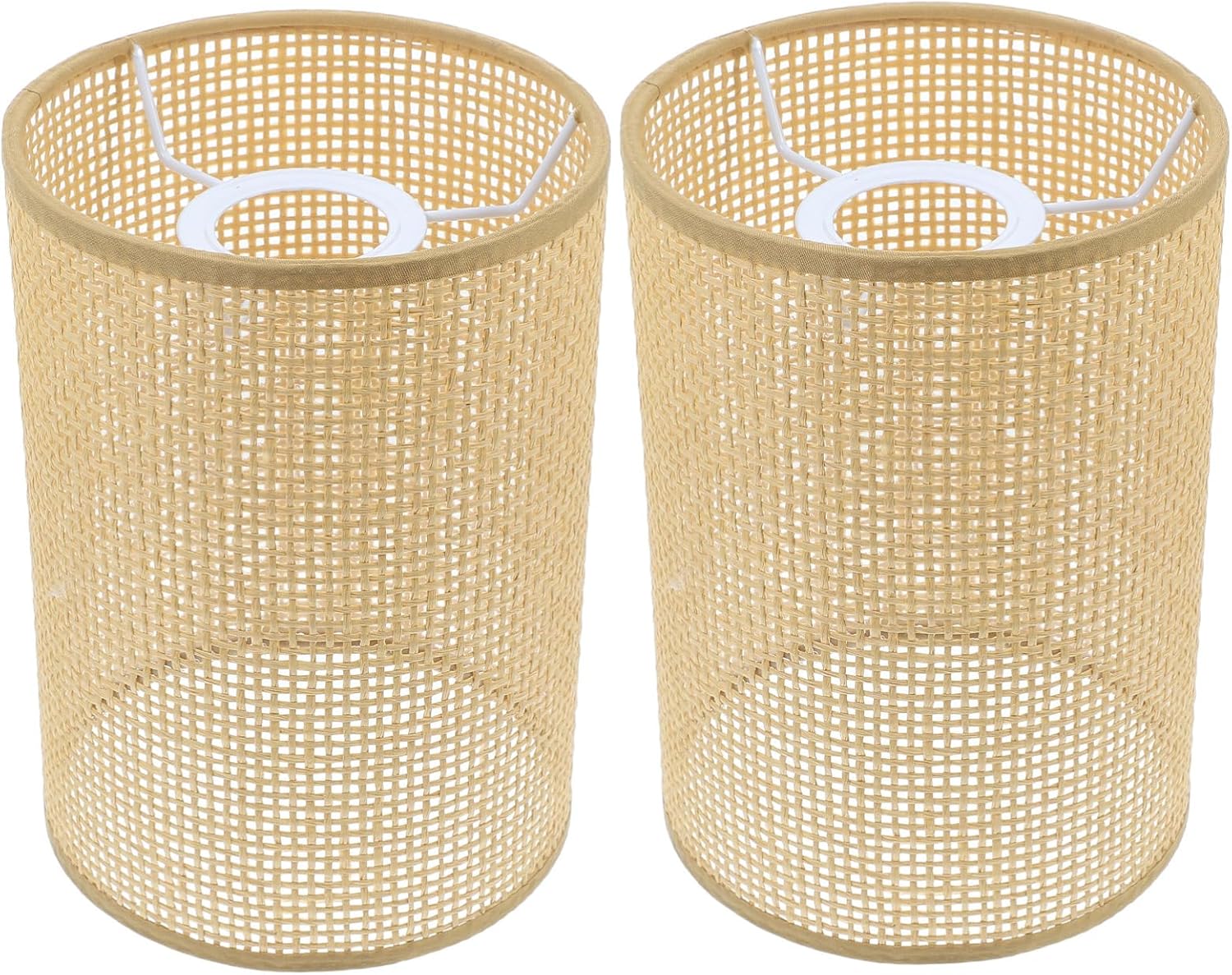 Rattan Woven Lampshade: Natural Rattan Barrel Lampshade 8 in Height,5.5 in Diameter, 1.65 in Fitter Tall Cylinder Lampshade for Floor Lamps, Pendant Light, Chandelier, Wall Sconces,E27 Fitter