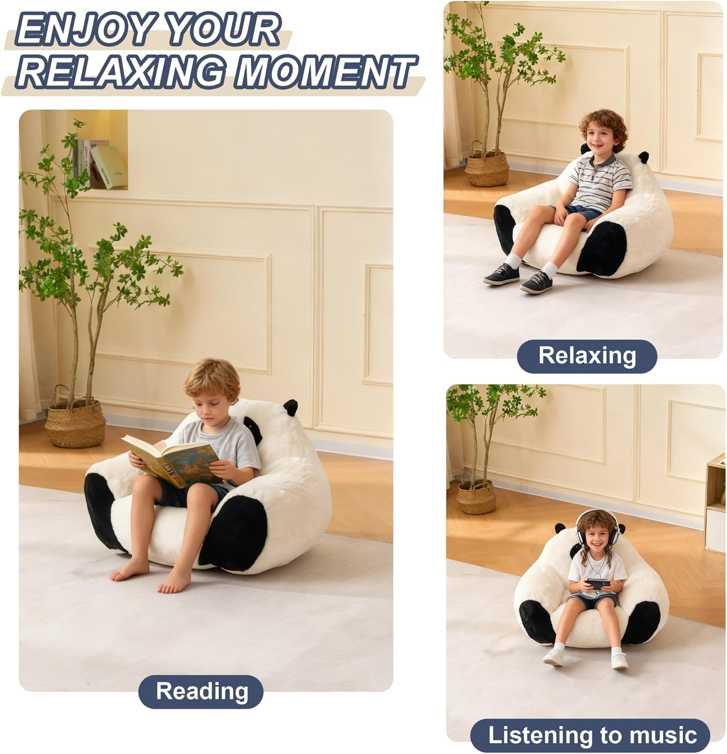 Bean Bag Chairs for Kids/Teens/Toddlers, Oversized Boneless Couch Chair, Comfy Foam Beanbag Lazy Sofa with Fluffy Faux Fur for Living Room, Bedroom, Reading Room, Gaming Room, Lounge, Small Spaces