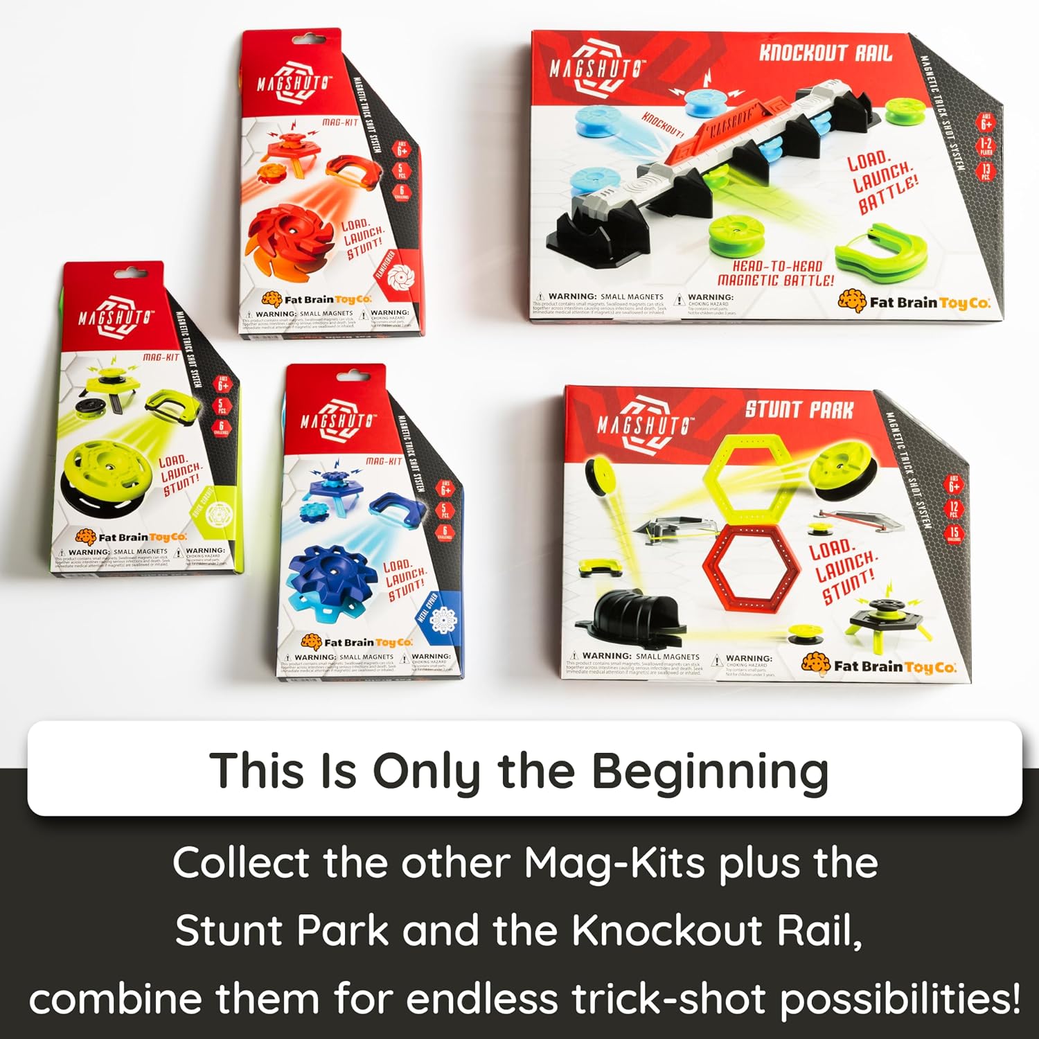 Fat Brain Toys Magshuto Mag-Kit Series 1 Quick Circuit Yellow and Black, Magnetic Trick Shot System, Open-Ended Disc-Launching Skill Challenge for Ages 6 and Up