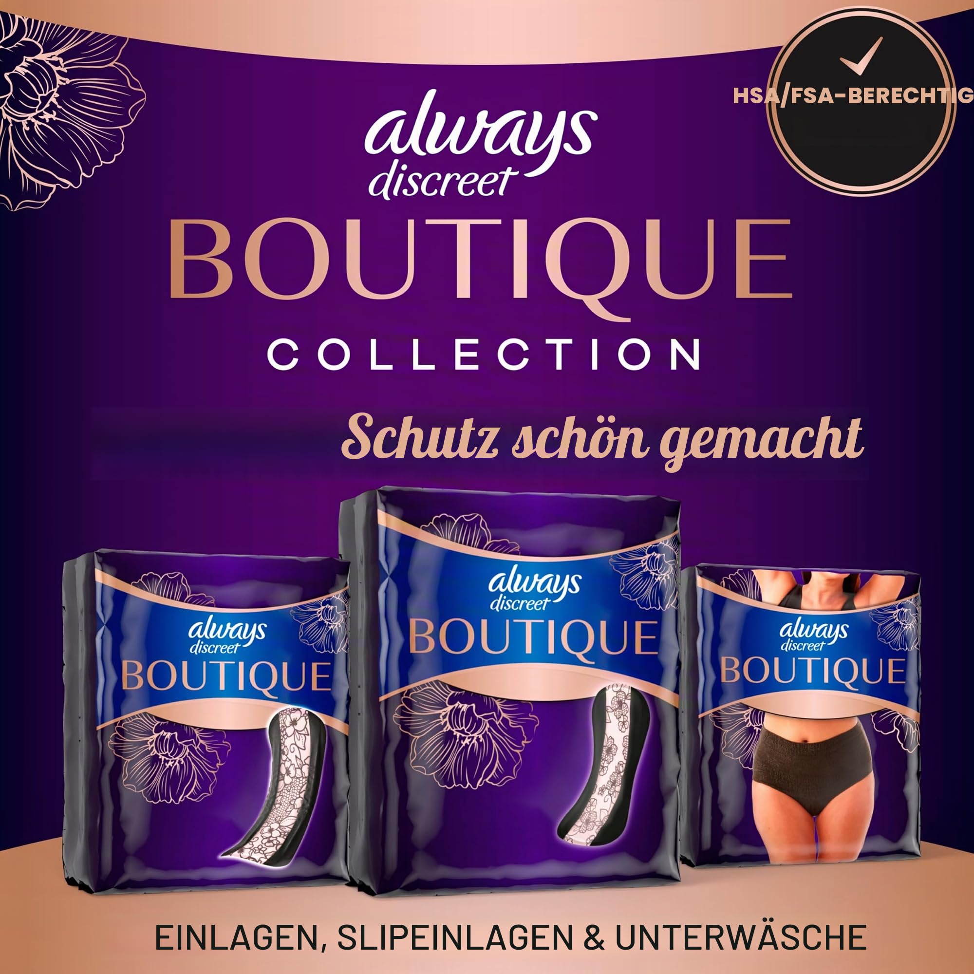 Always Discreet Boutique Inkontinenzeinlagen, sehr leichte Saugfähigkeit, 96 Stück, lange Länge (3 Packungen von 32-96 Stück)