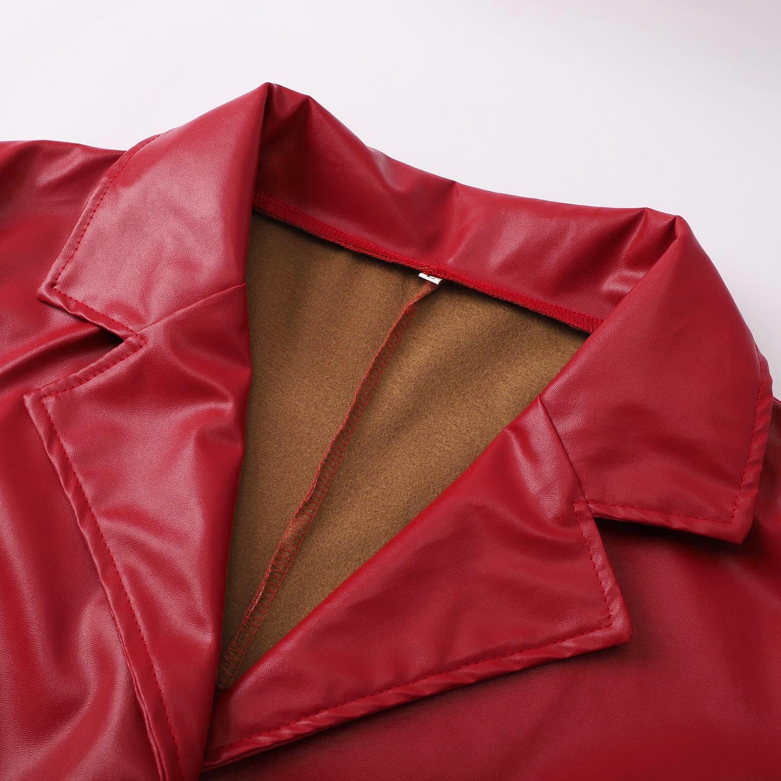 Generisch Trench en cuir synthétique pour femme - Coupe longue - Avec col à revers et fermeture à boutons - Élégante veste de moto pour un style décontracté