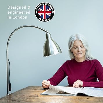 Daylight FlexiVision 2TM LED Floor Lamp 3,500 Lux at 12, 5 Brightness Levels, 3 Color Temperatures, 95+ CRI, Adjustable Arm & Swivel Head, Anti-Tip Base, Low Vision Aid Brushed Steel
