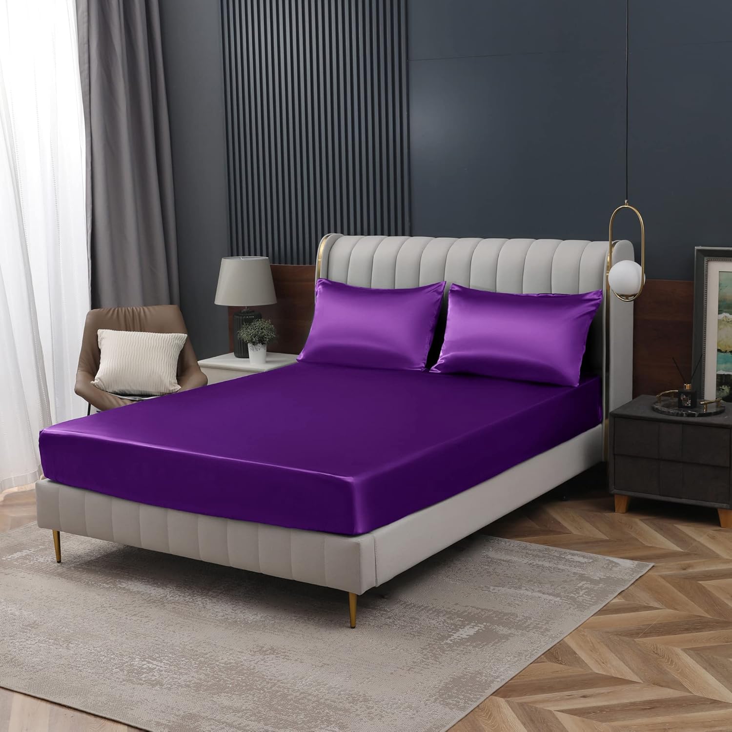 Homiest Purple Satin Fitted Sheet - Twin Size, Deep Pocket, Luxury & Ultra Soft Bedding