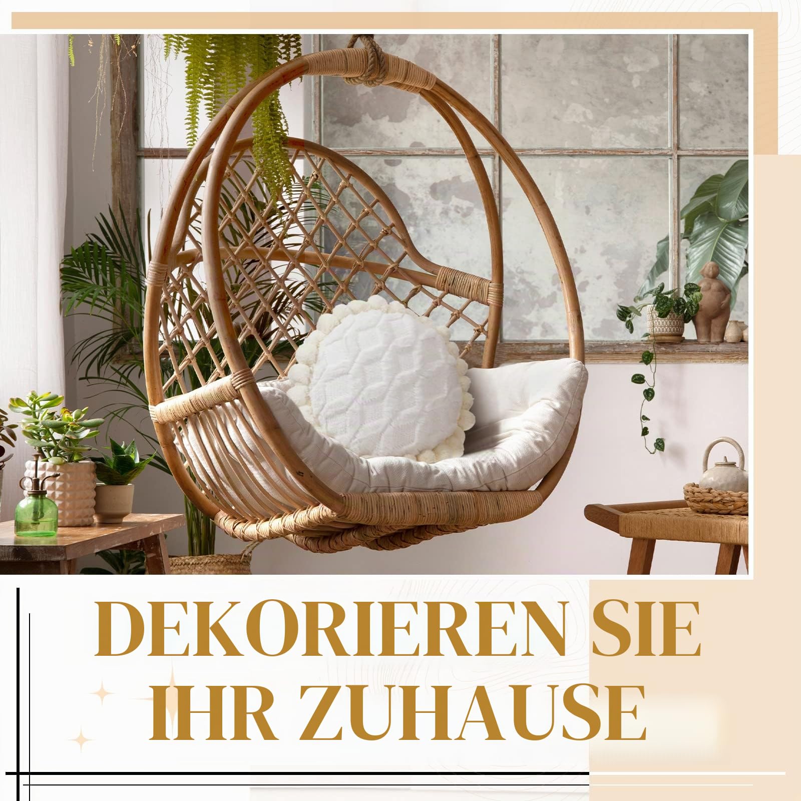Tranqun Boho-Kissenbezug, 40 cm, rund, Bohemian-Stil, dekorativer Kissenbezug, handgetuftet mit groben strukturierten Pompons, Kissen für Couch, Sofa, Bett, Pouf, Yoga, Beige/Weiß, 2 Stück