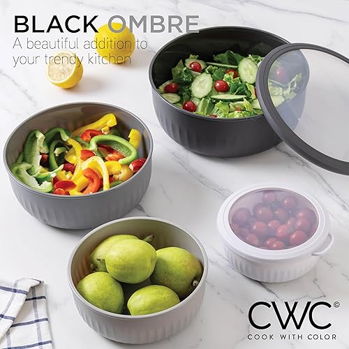 Vista 336 de COOK WITH COLOR - Juego de tazones de preparación profundos con tapas, para mezclar, de plástico, pequeños y apilables (color rosa/gris)