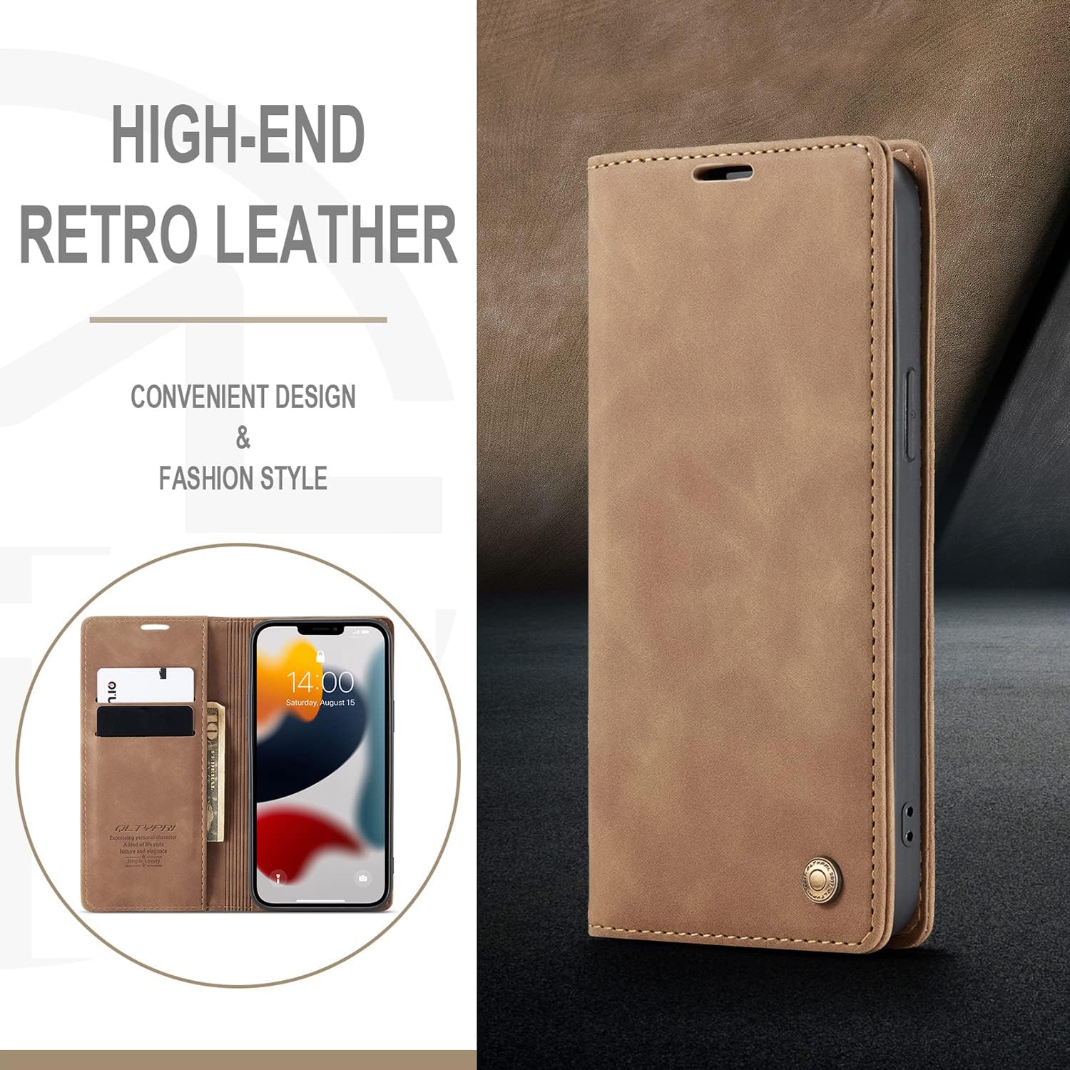 QLTYPRI for iPhone 15 Case Wallet with Card Holder, Vintage PU Leather Kickstand Magnetic Closure Shockproof Folio Book Cover Case for iPhone 15- Brown - Image 7