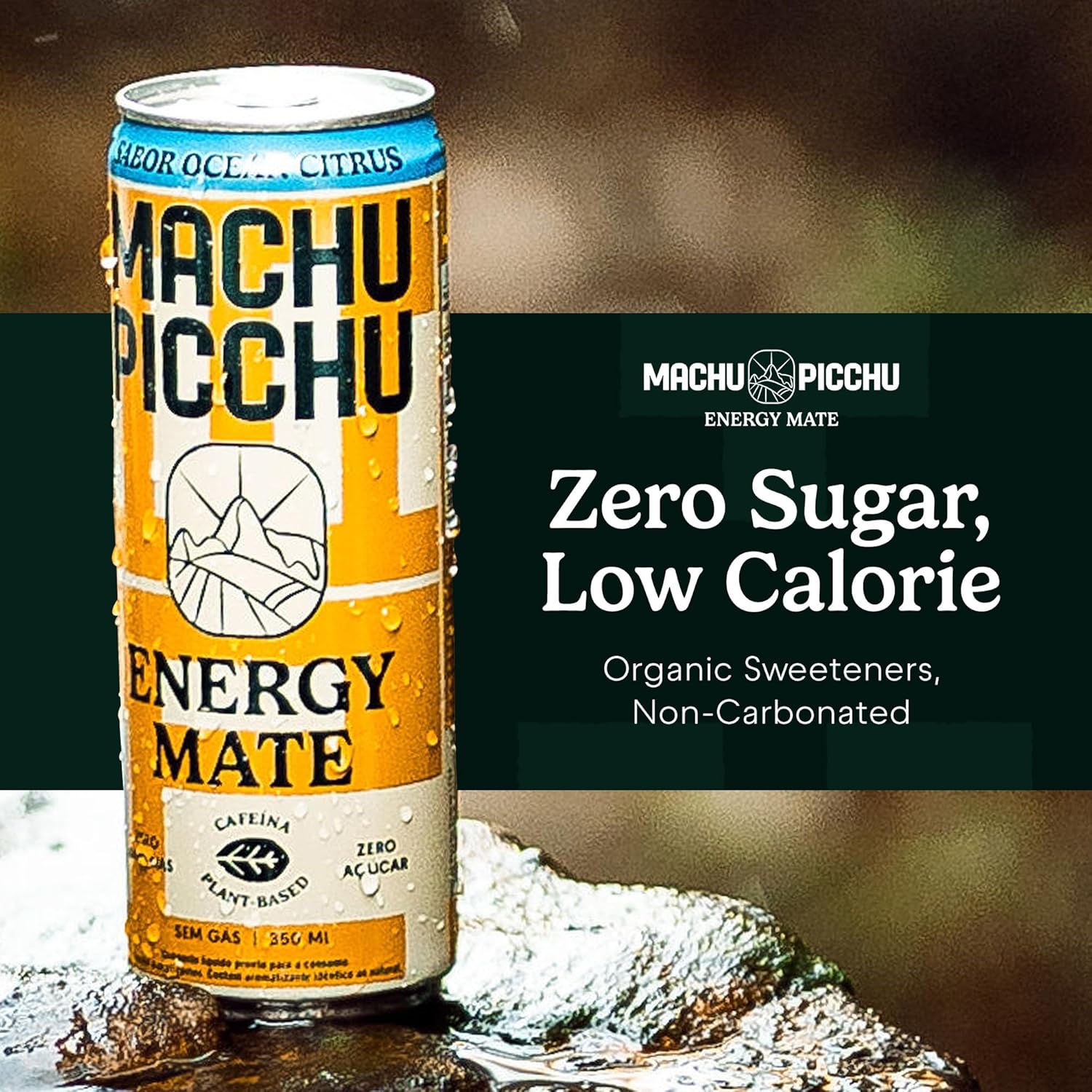 MACHU PICCHU 12-Pack-Ocean Citrus Zero Sugar Energy Mate Drink – Non-Carbonated Yerba Mate, 120mg Organic Caffeine, Smooth Focus Without Jitters or Crash, Low Calorie, USDA Organic, 12oz Cans