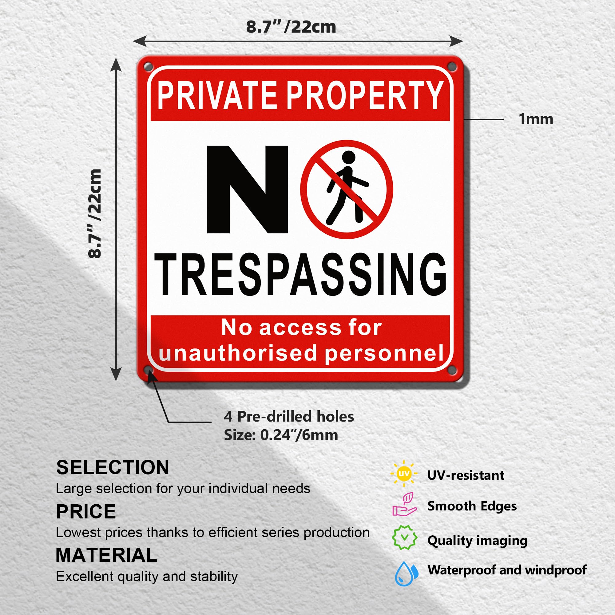 TAKULA Signs Private Property No Trespassing - 22 * 22CM No Unauthorised Access Signs for Outdoor Gate Fences - Image 2