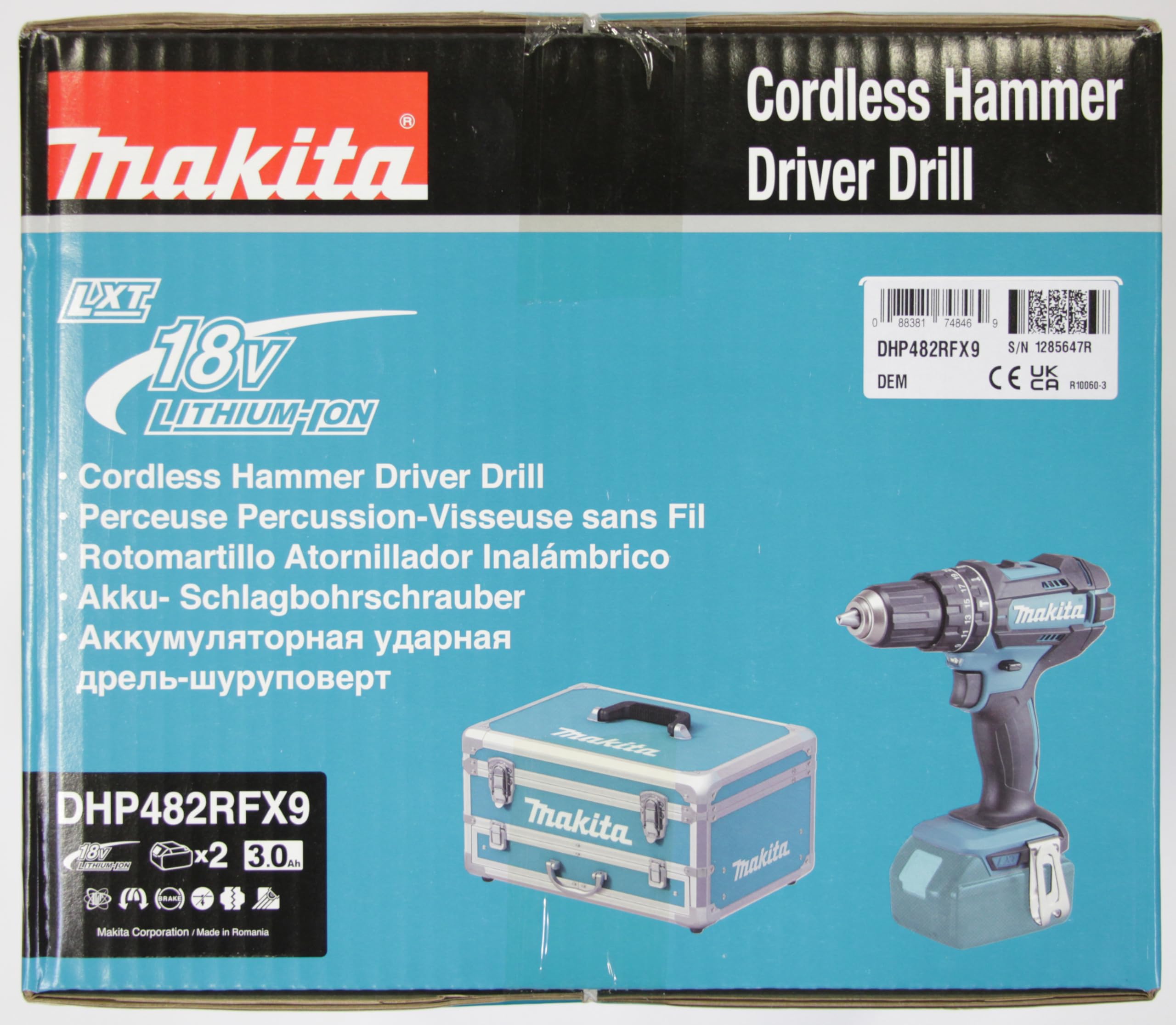 Makita DHP482RFX9 Batería Taladro 18V LXT 62Nm 2x3.0Ah MAKPAC 92 Accesorios