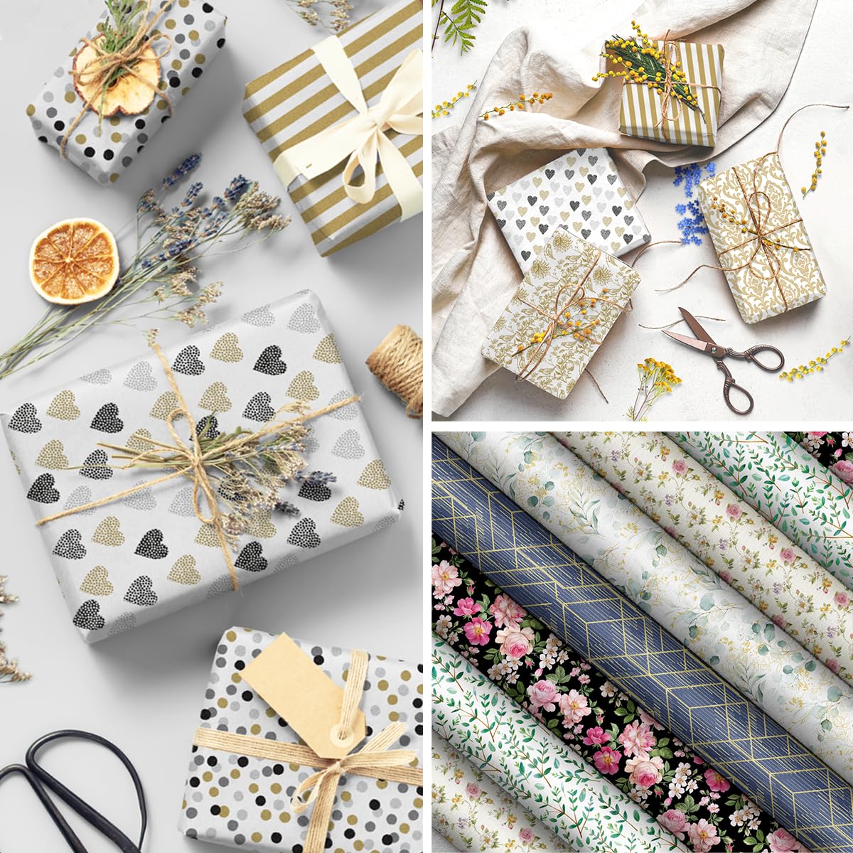 PAW - Papel de regalo 200x70cm - 5 rollos | Mezcla de 5 diseños | Elegante Papel Para Envolver Regalos para Cumpleaños, Bodas, Baby Showers, Fiestas y Regalos - Cuidamos la naturaleza