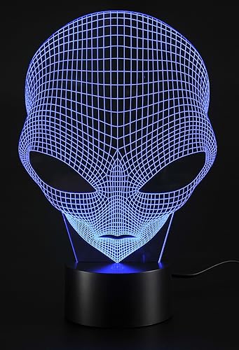 Miniatura 5 de PowerTRC Luz nocturna LED 3D, ilusión óptica, cabeza alienígena  7 colores USB alimentado por USB regalo de cumpleaños y fiesta