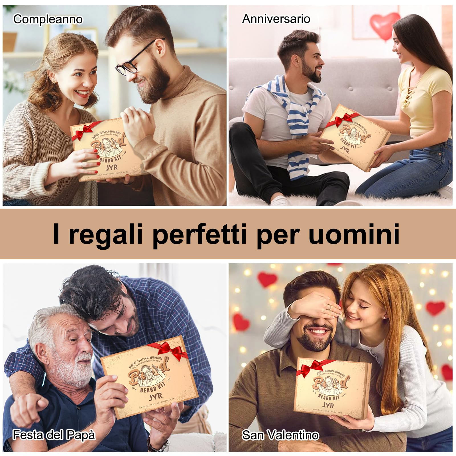 Kit Barba per Uomo, JVR Set Cura Barba, Regalo Cura della Barba Professioni con Olio, Balsamo e Spazzola, Leviga la barba, idrata e aggiunge lucentezza e styling (Giallo)