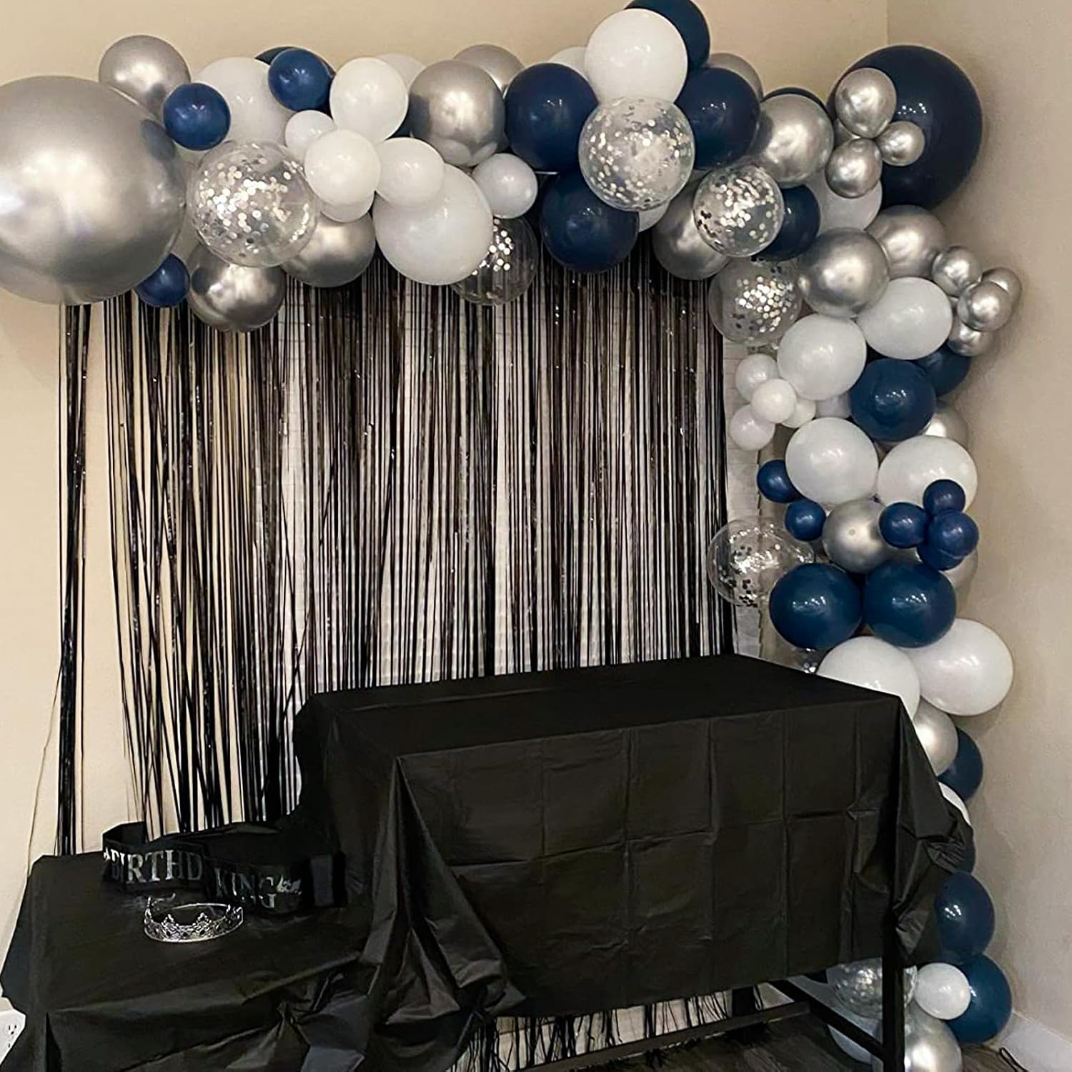 Blue Silver Balloons Set, 12 Inch Blue and Silver Balloons Dark Navy and Confetti Party Latex Balloon, Macaron Metallic Baby Blue Mixed Balloon for Birthday Graduation Baby Shower Wedding Retirement
