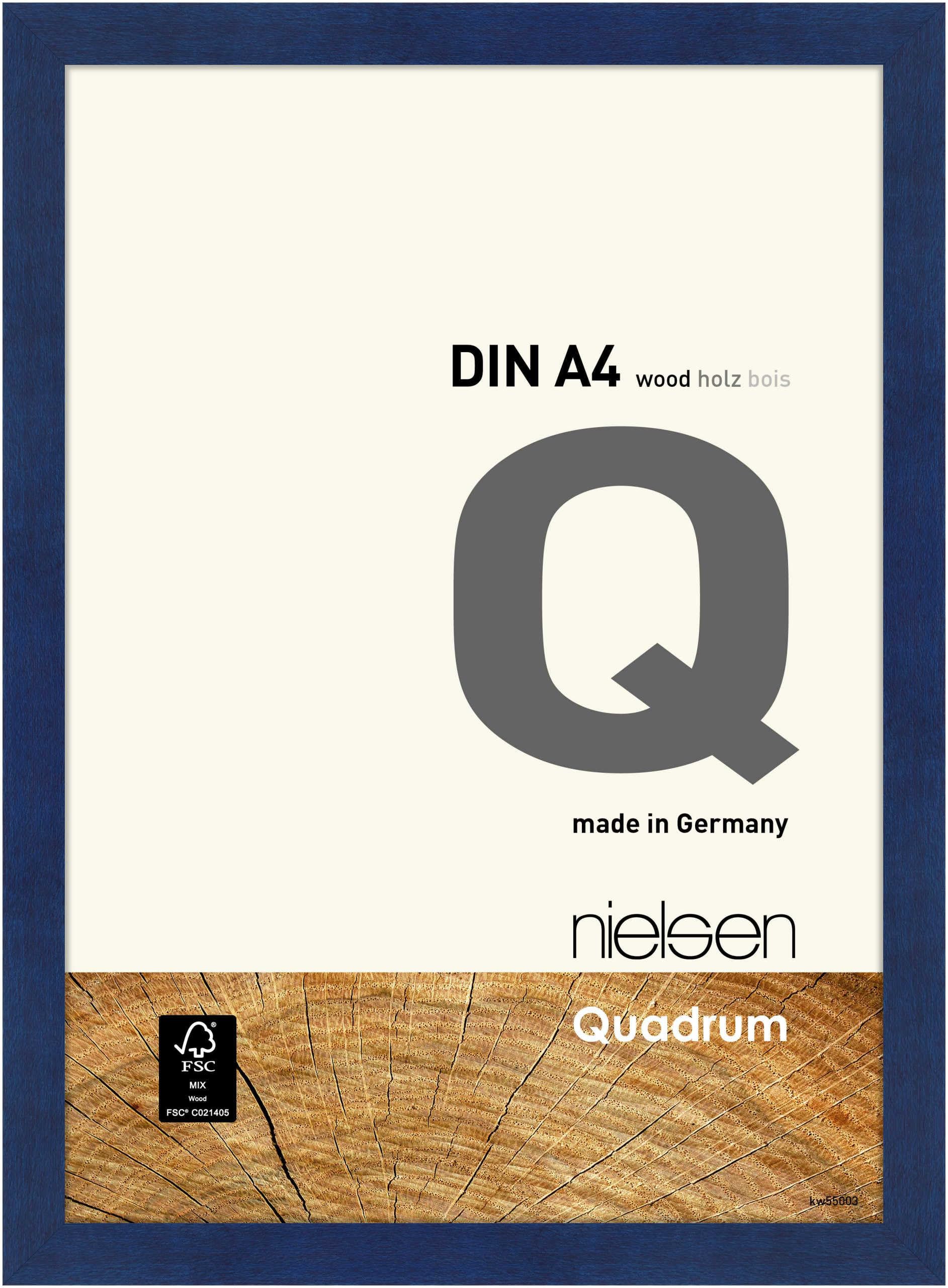 Nielsen Blue Quadrum Wooden Picture Frame - A4, 21X29.7cm - With Float Glass And Easy Push-Turn Clips - For Photos And Art