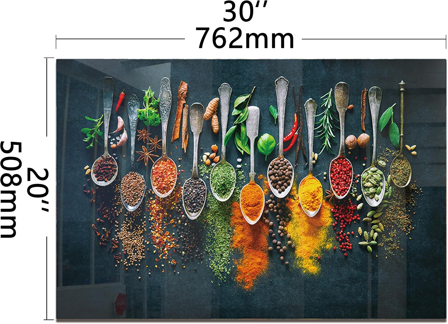 DAIFURONGE Tempered Glass Backsplash for Kitchen,Spice Design,30"x20"