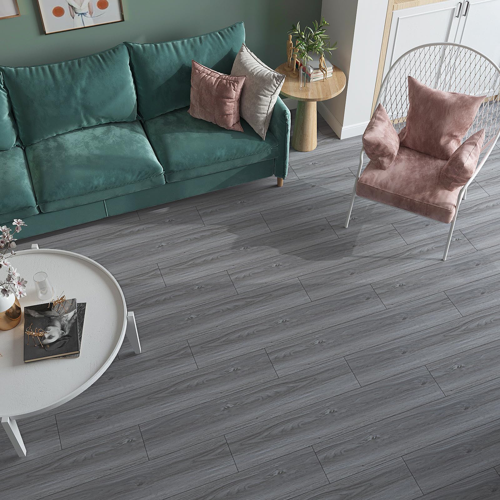 VaryPaper 20 pezzi 91,2 x 15,2 cm Peel and Stick pavimenti in vinile grigio effetto legno pavimenti in vinile impermeabile appiccicoso piastrelle per bagno cucina pavimenti pavimenti rimovibili per