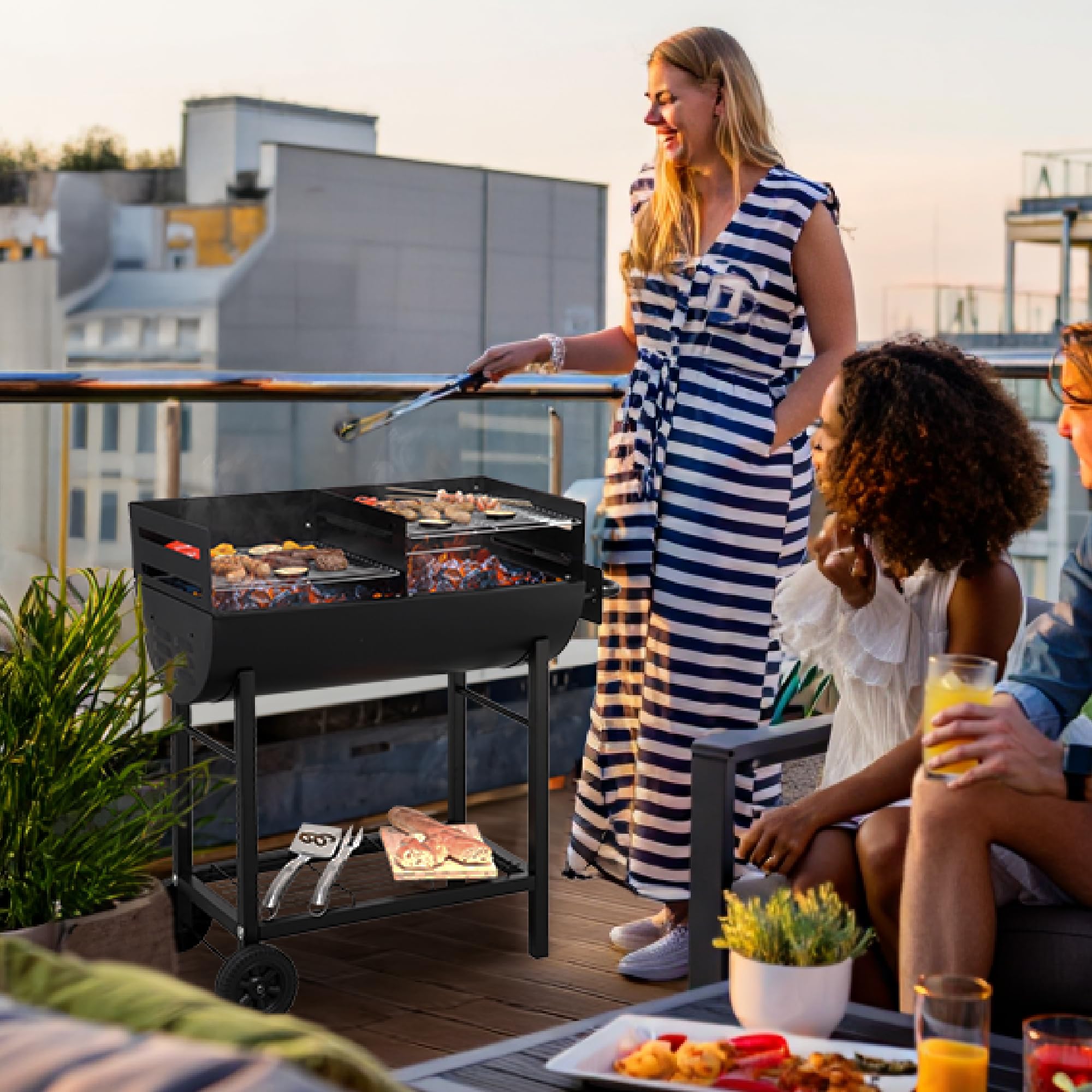 tepro Detroit 1037 – XL Holzkohle‑Grillfass mit Ablage, verchromte Grillroste & flexibel höhenverstellbar