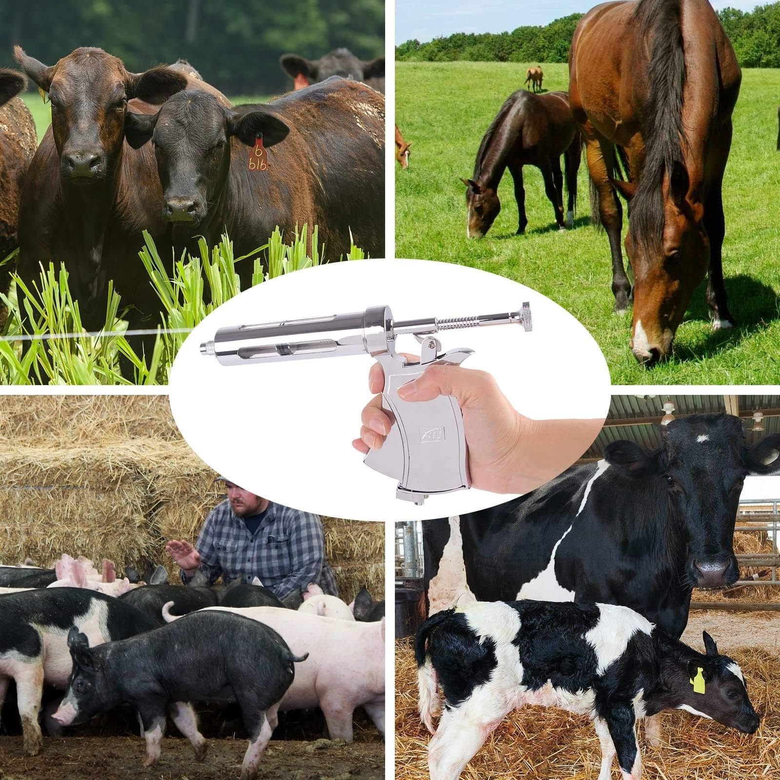 Jeringa semiautomática ajustable para animales de acero inoxidable de 50 ml, inyección continua de vacunas, uso veterinario para cabras, cerdos, vacas, jeringa para ganado, jeringa tipo pistola.