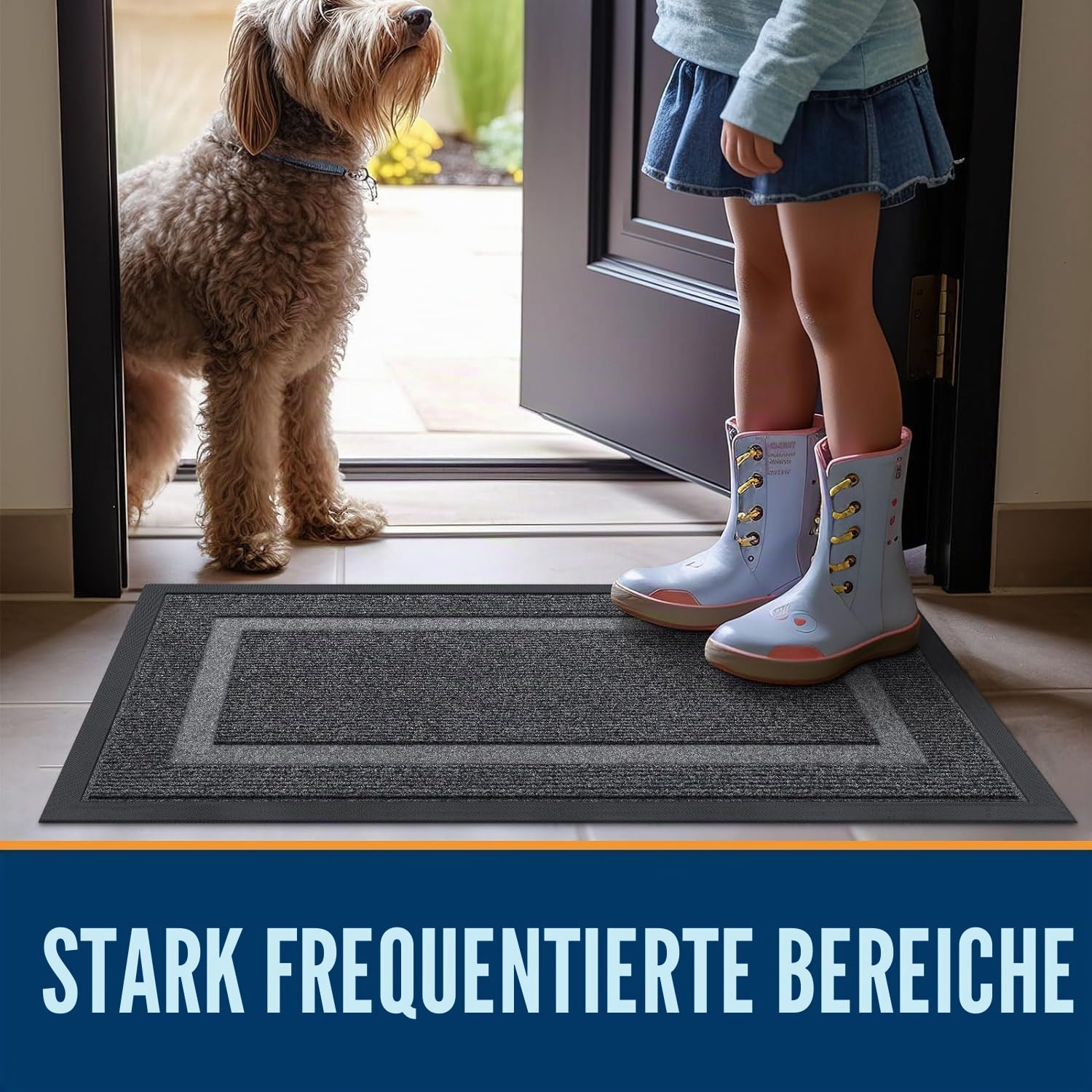 Homaxy Fußmatte außen und innen, rutschfest Schmutzfangmatte, Waschbar Fussmatte, pflegeleicht robust Fußabtreter für Haustür, Eingang, Balkon, Garten(80X120cm, Grau)