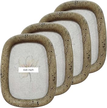 Concepts pack of 4-4x6 Brown Stone Look Resin Photo Frame | Natural Textured Decorative Picture Frame for Tabletop Home Decor