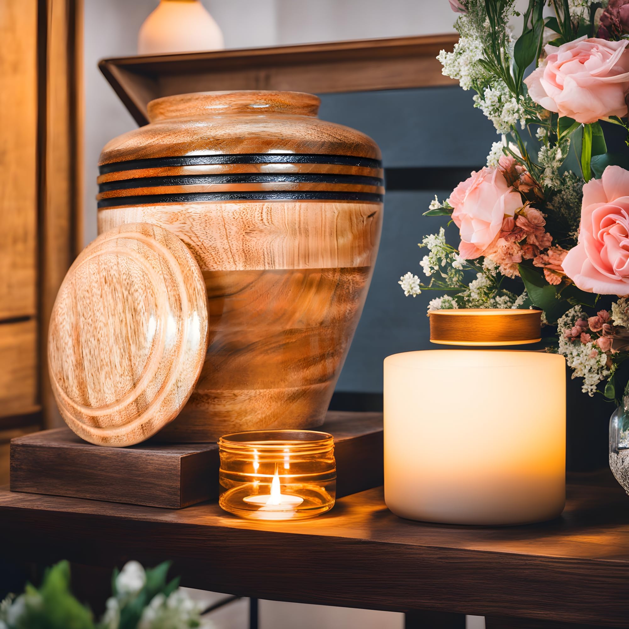 Amazon｜Emporium Crafts 木製骨壺 灰用 ブラウン 無地 65ポンド 天然