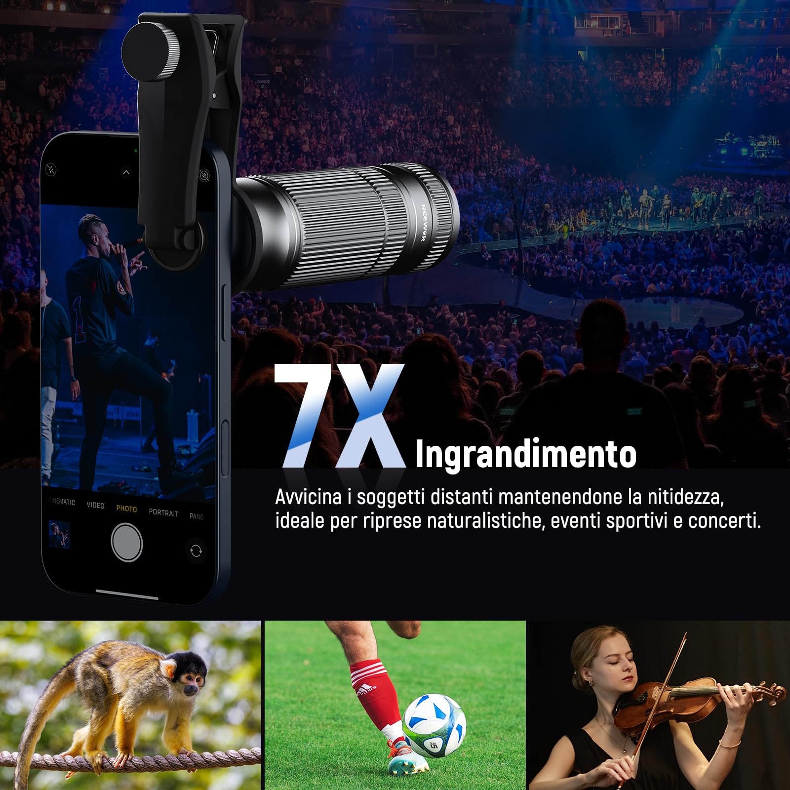 NEEWER Teleobiettivo 7X con clip per obiettivo fotocamera del telefono, macro 10X staccabile per piastra posteriore filettata da 17 mm, custodia compatibile con iPhone Samsung, LS-36 Ultra