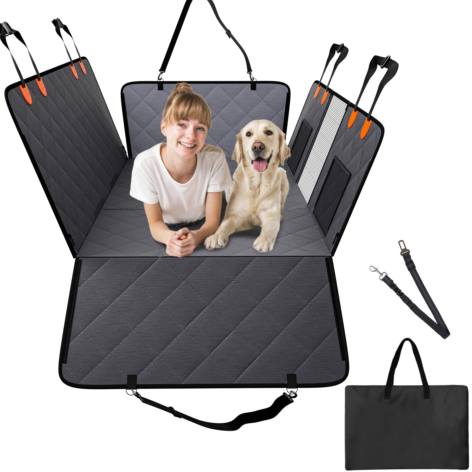 VEVOR Estensione per Sedile Posteriore per Cani, Amaca per Cani Coprisedile per Cani con Fondo Rigido Sedile Posteriore 1420 x 770 mm, 181,4 kg, con Finestra a Rete e Tasca Portaoggetti per Auto, SUV