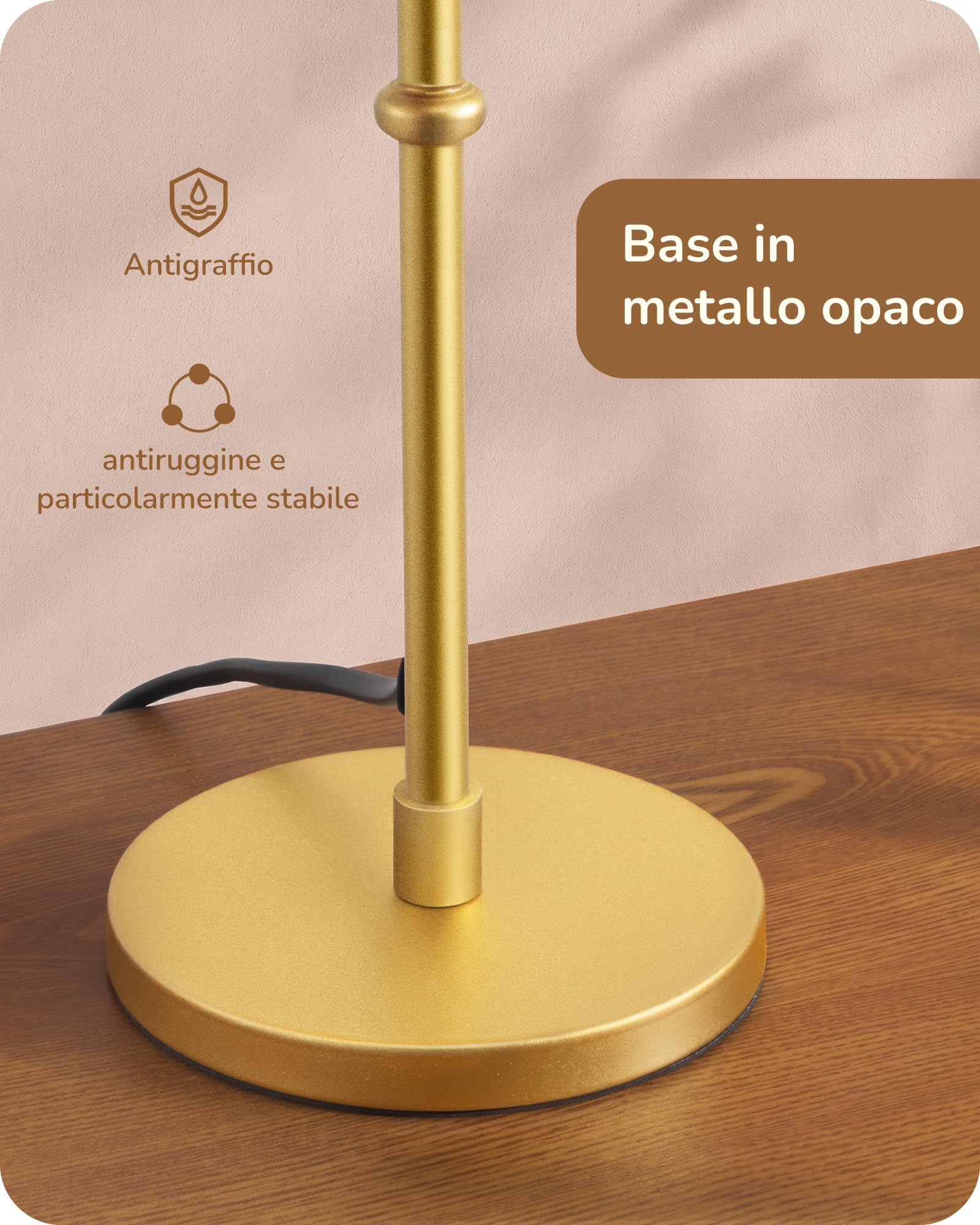 EDISHINE Lampada Tavolo E27, Paralume Corda Carta, Base Metallo Dorata | Bianco Caldo 2700 K, Paralume in Corda Carta Intrecciata a Mano, Lampadina LED Inclusa, Decorativo per Camera, Soggiorno