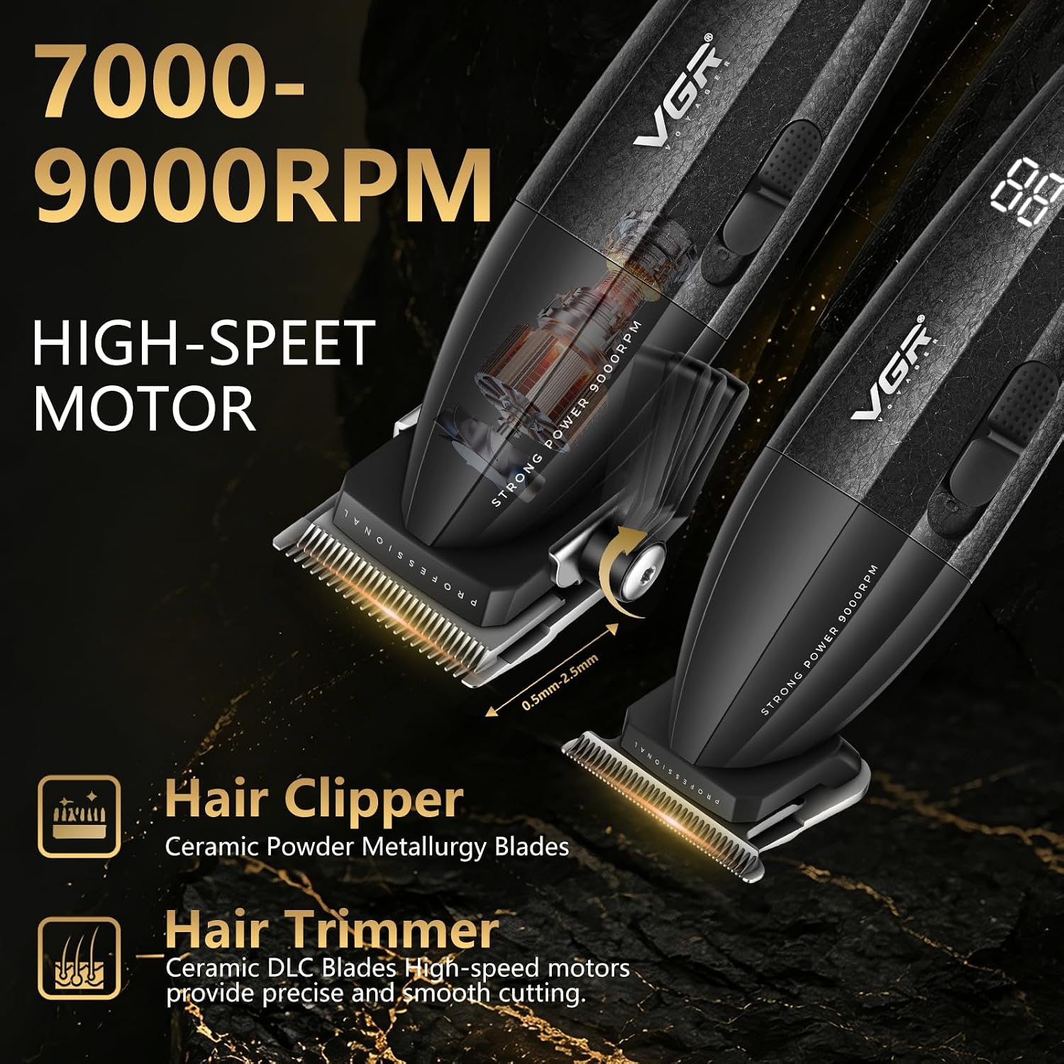 VGR 640 S4 Professional Barber Combo 4 in 1 Hair Clippers for Men, 9000RPM Cordless Hair Clipper, Hair Trimmer, Foil Shaver & 110000RPM Hair Dryer Kit, Mens Grooming Kit for Home Barber