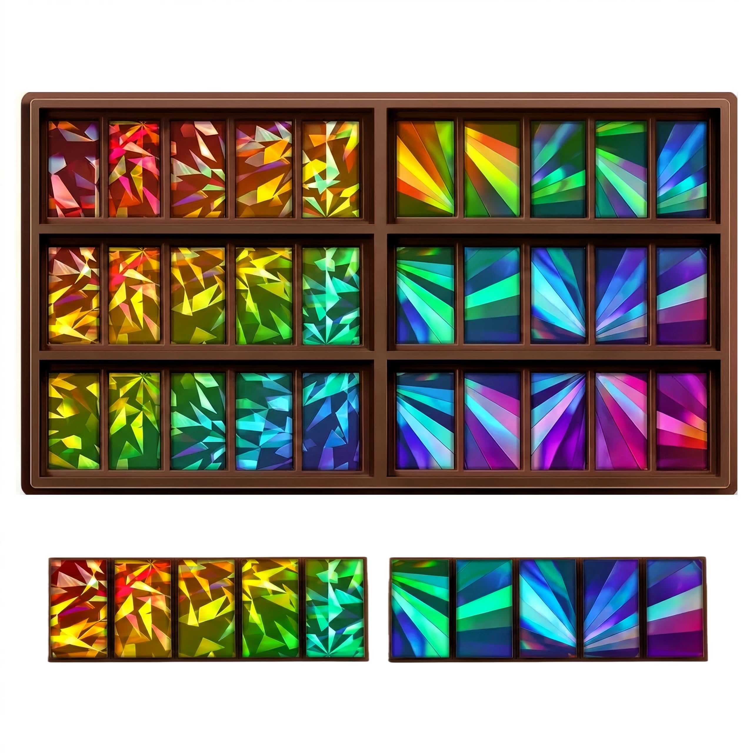 1 Pcs Holographic Chocolate Molds Resin Silicone Chocolate Bar Deep Thick Molds for Christmas Valentine's Day DIY Baking Wax Melts Party Supplies(Rectangle,Windmill and Diamond)