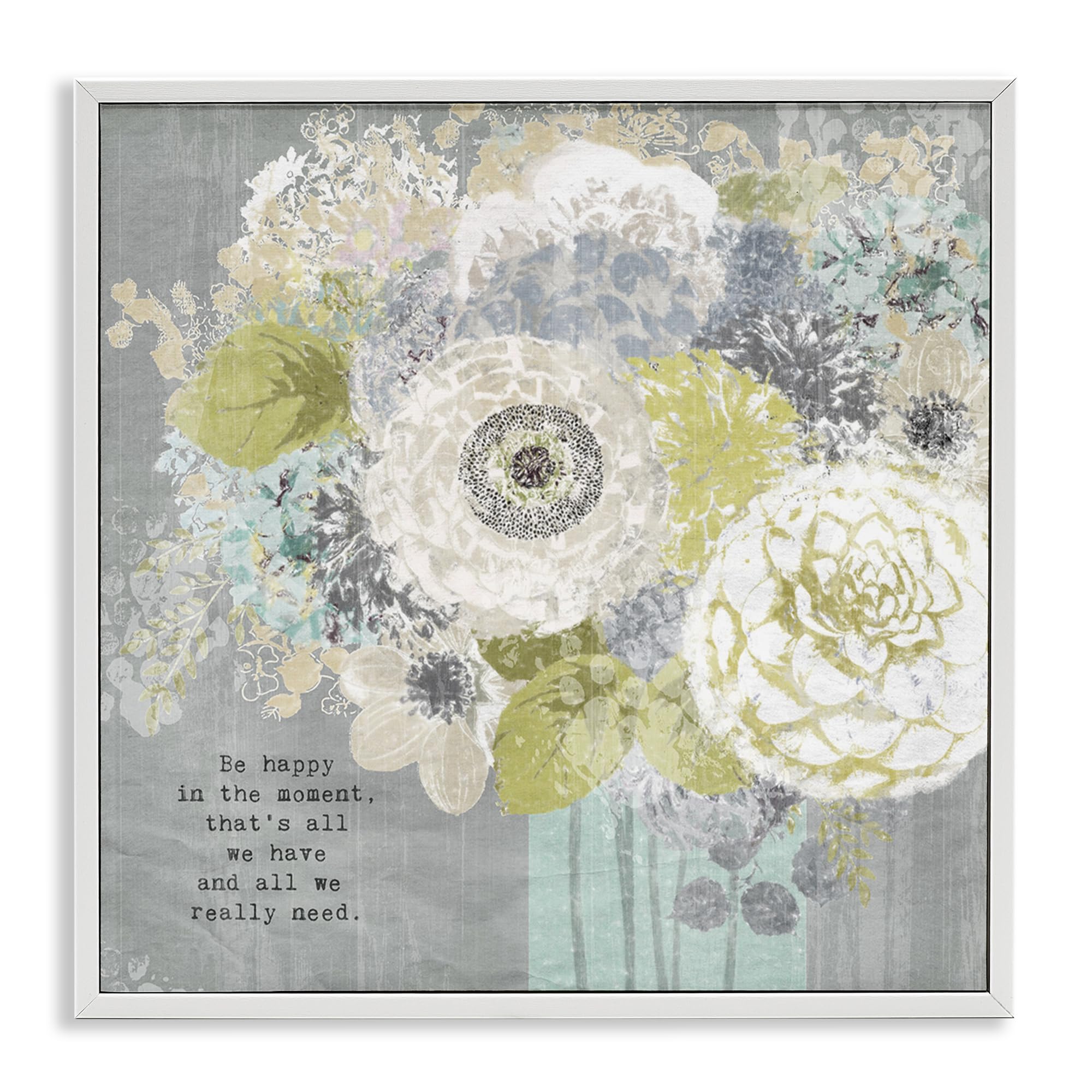Stupell Industries Coastal White (Textured) Happy In The Moment Floral Serenity, 24 X 24 Inch Framed Giclée Print
