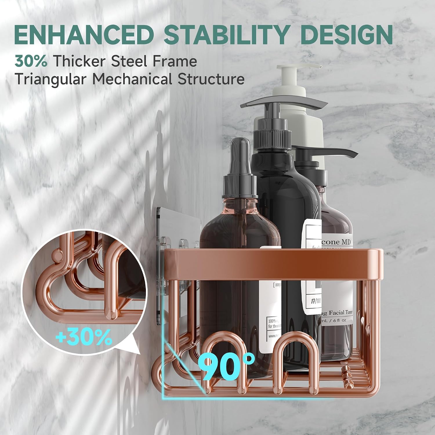 Veken Shower Caddy 6-Pack, No Drilling & Rustproof, Waterproof Adhesive Shelves Rack with Soap Holder, Large Capacity Bathroom Organizers and Storage, Wall-Mounted Kitchen & Home Decor, Rose Gold thumbnail