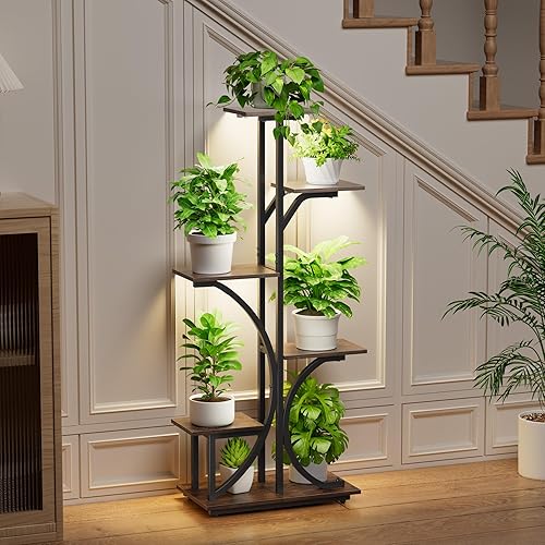 Miniatura 2 de Soporte para plantas con luces de cultivo en interiores, estante para plantas de 6 niveles, estante de almacenamiento de esquina de 45 pulgadas,
