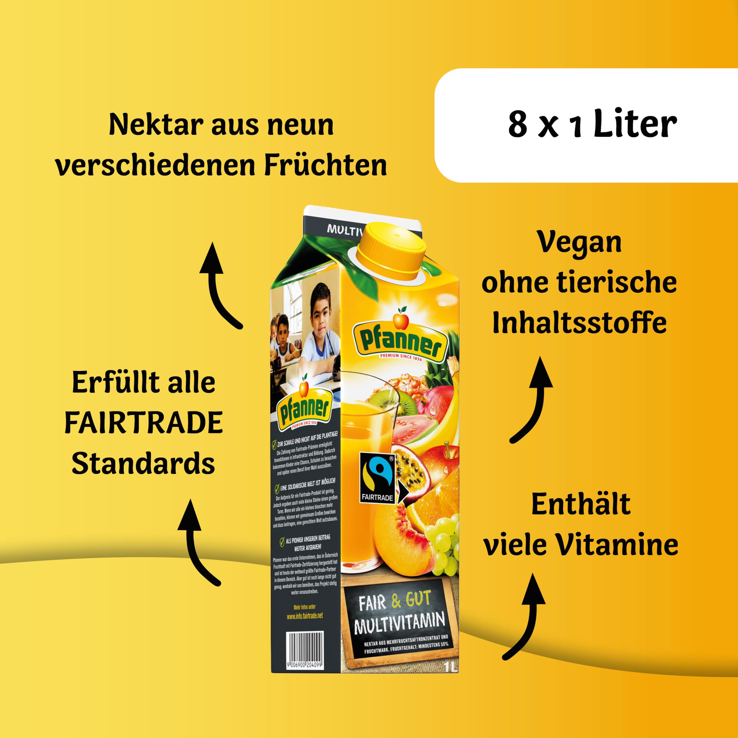Pfanner Fairtrade Mango Maracuja Getränk (8 x 1 l) - 25% Fruchtgehalt – Fruchtgetränk im Vorratspack mit Vitamin C (Packung mit 3)