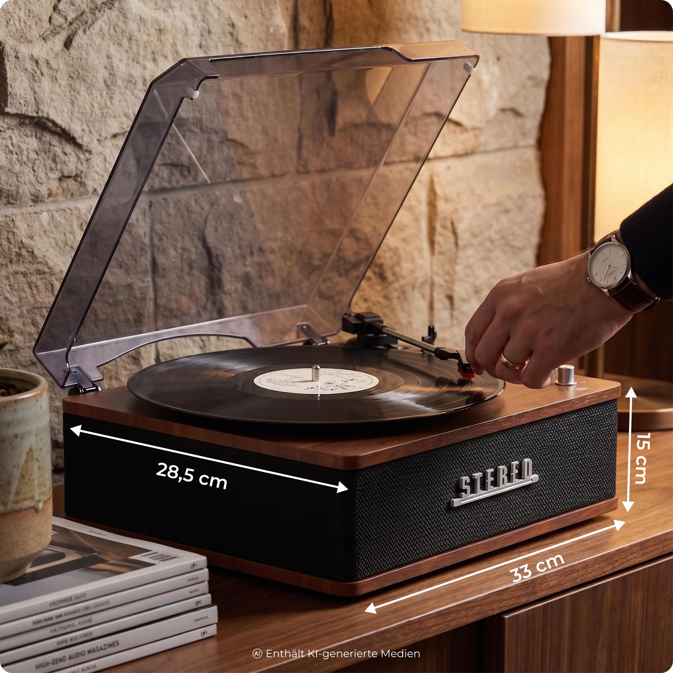 Retro Plattenspieler mit Bluetooth & eingebauten Lautsprechern – Denver VPB‑262 Multi-Speed Turntable Music System (33 ⅓ / 45 / 78 RPM) mit Line‑Out & Auto‑Stop