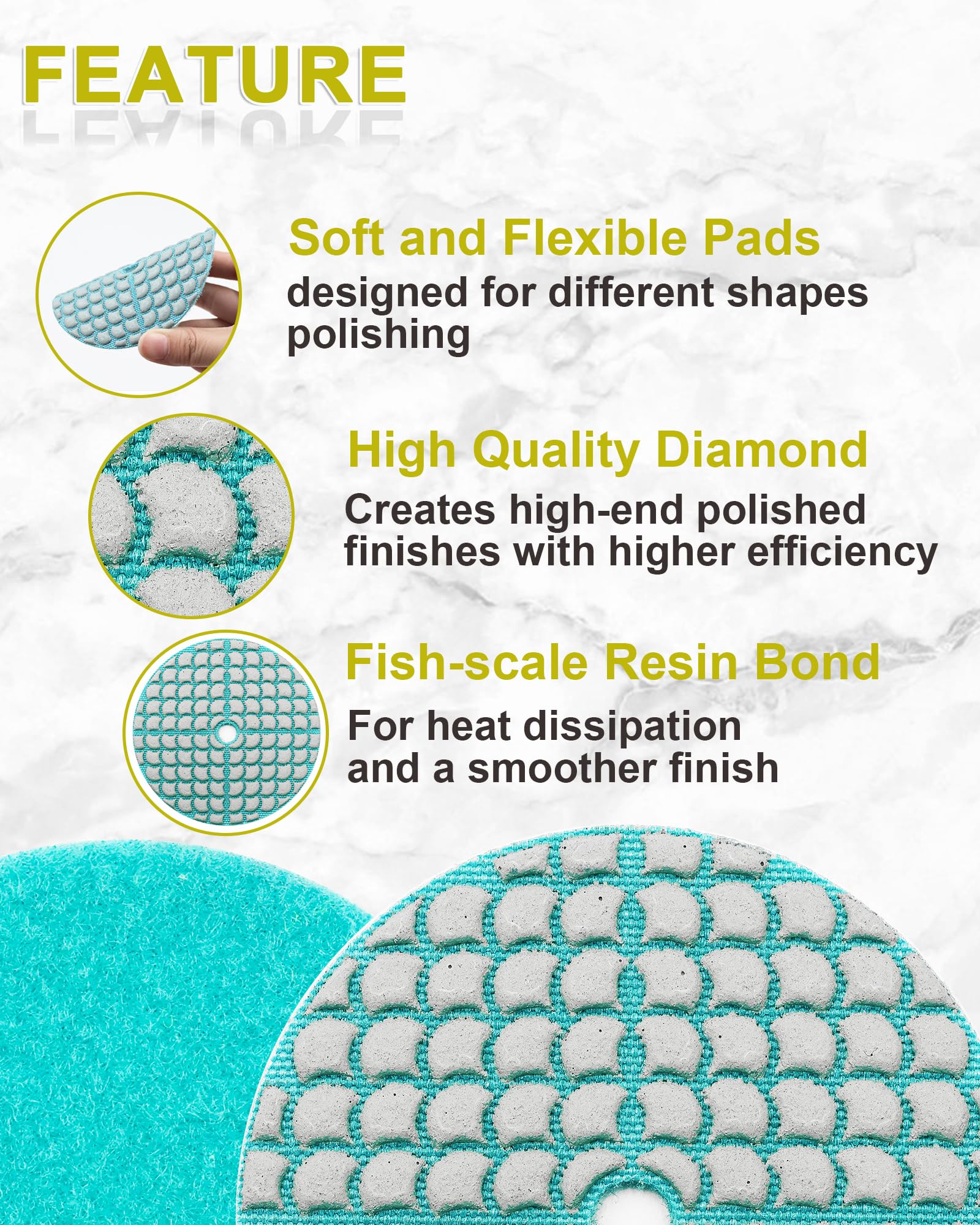 Dischi Diamantati per Lucidatura - 100mm 8pezzi Grana 30 Tamponi Diamantati per Lucidatura Diamante Lucidatura Pad per Granito Marmo Quarzo Pietra Artificiale per Smerigliatrice Angolare