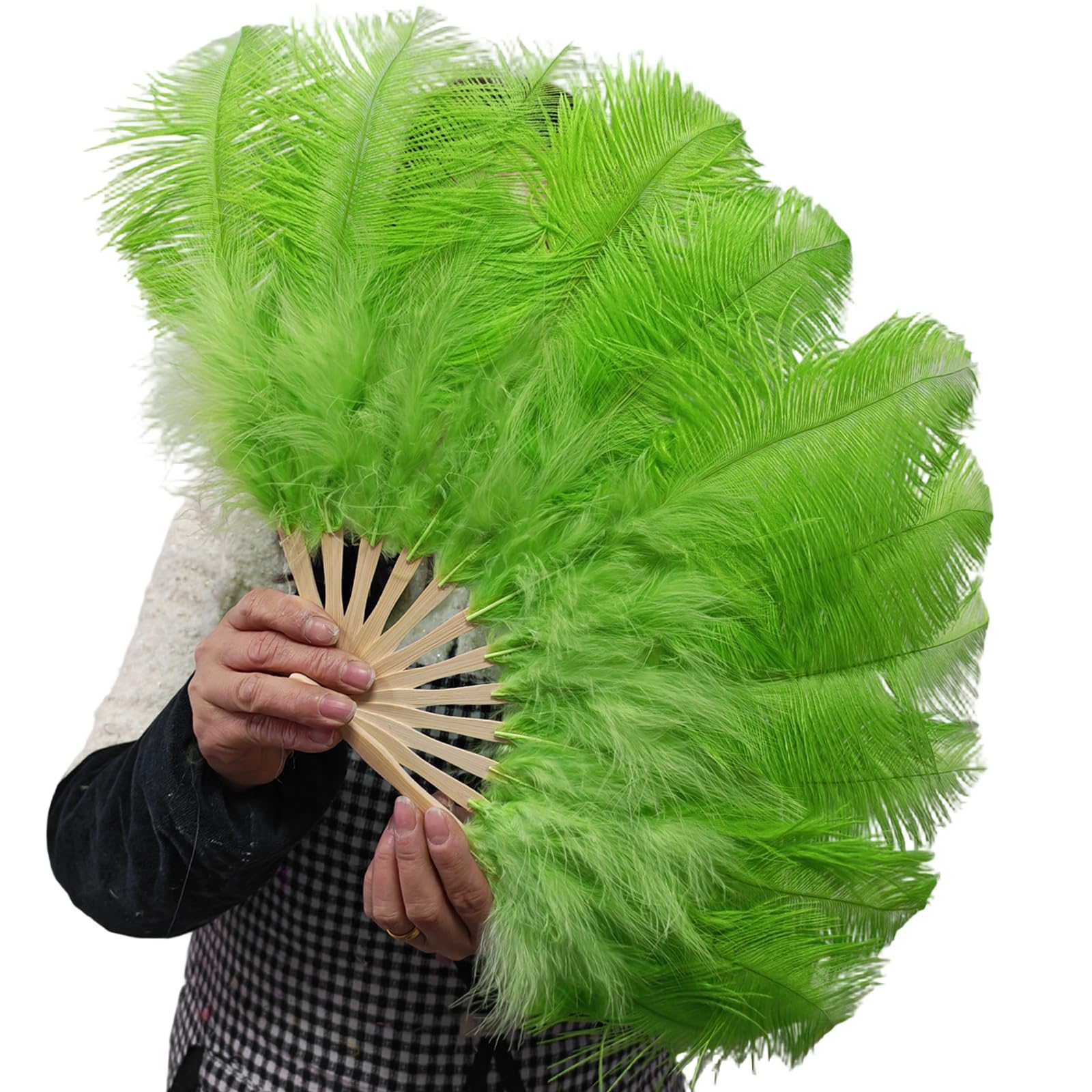 Greabuy Folding Fan with Handle 30cm / 11.8in Handheld Accessory for Theater Shows Wedding Parties and Photos Plume Dance Accessory Folding Fan Theater Costume Wedding Photo Party Decor Stage Show