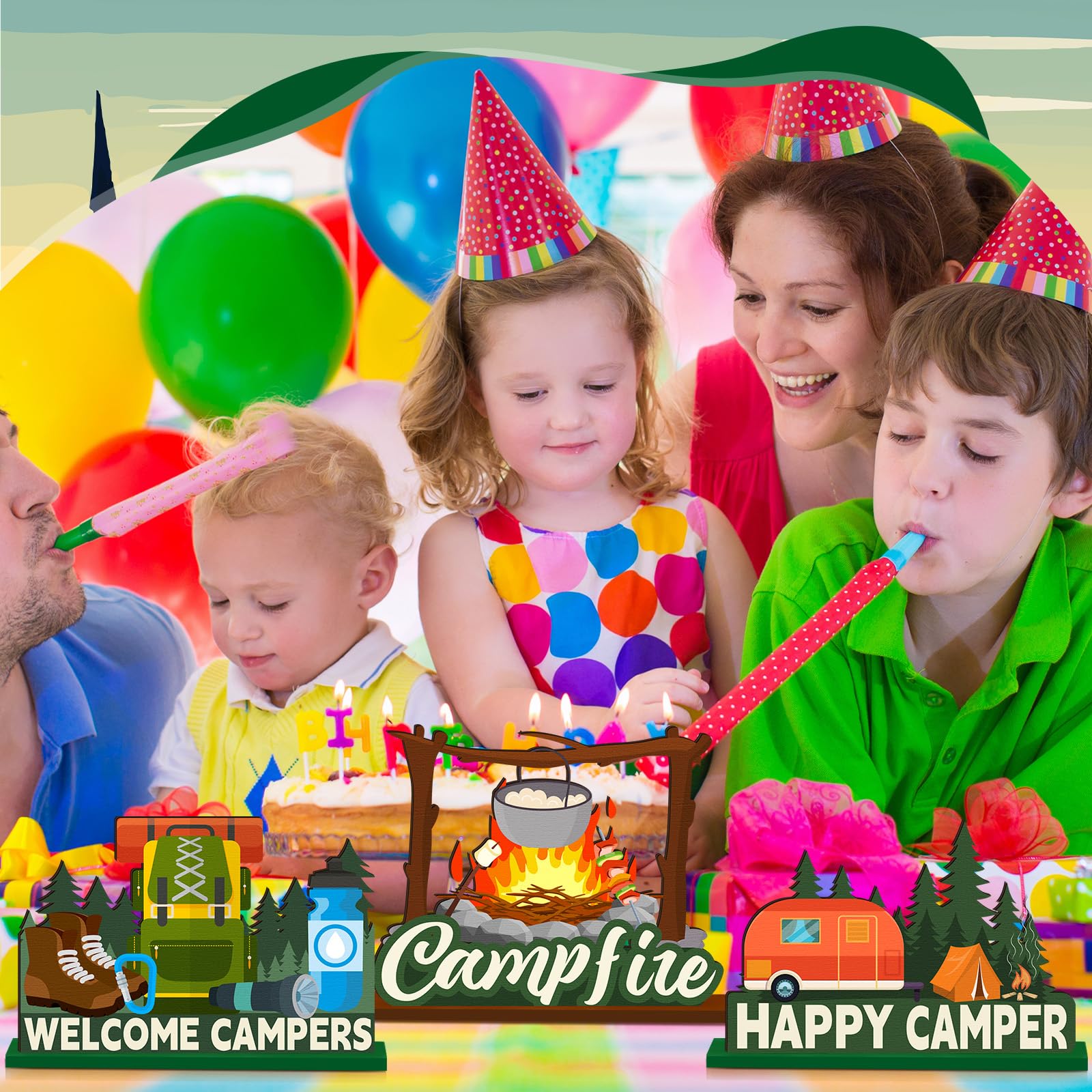 Lot De 25 Accessoires Photo Happy Camper Party Avec Bâton Et Colle à Pois Pour Camping, Fête D'anniversaire, Fête Prénatale, Jardin, Camping, Feu De Camp, Forêt, Randonnée, Aventure