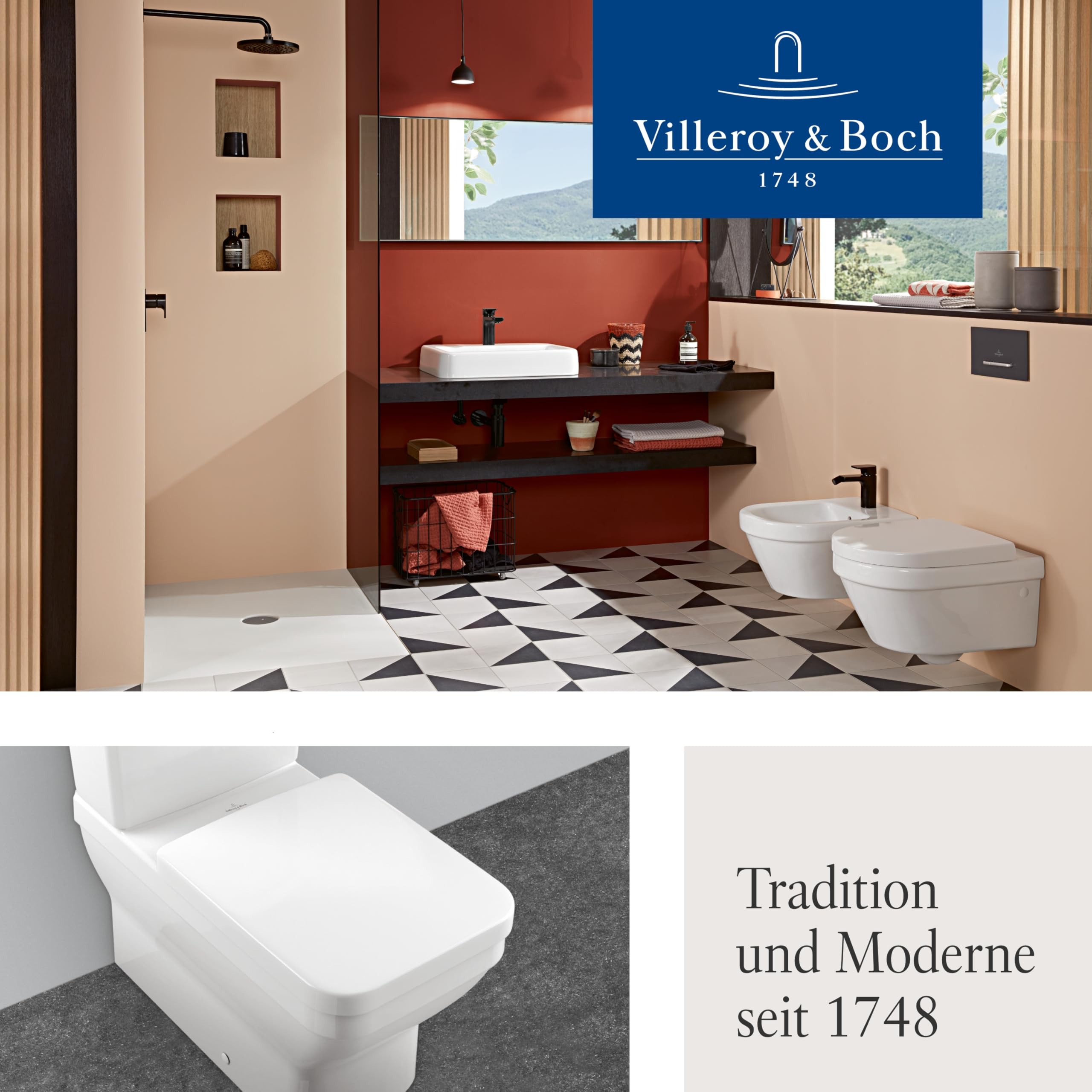 Villeroy & Boch Subway SlimSeat WC-Sitz, D-Form – Weiß Alpin, glänzend | Mit Edelstahl-Scharnieren, ultraflach, aus bruchsicherem Duroplast, Original Ersatzteil, 9M656101