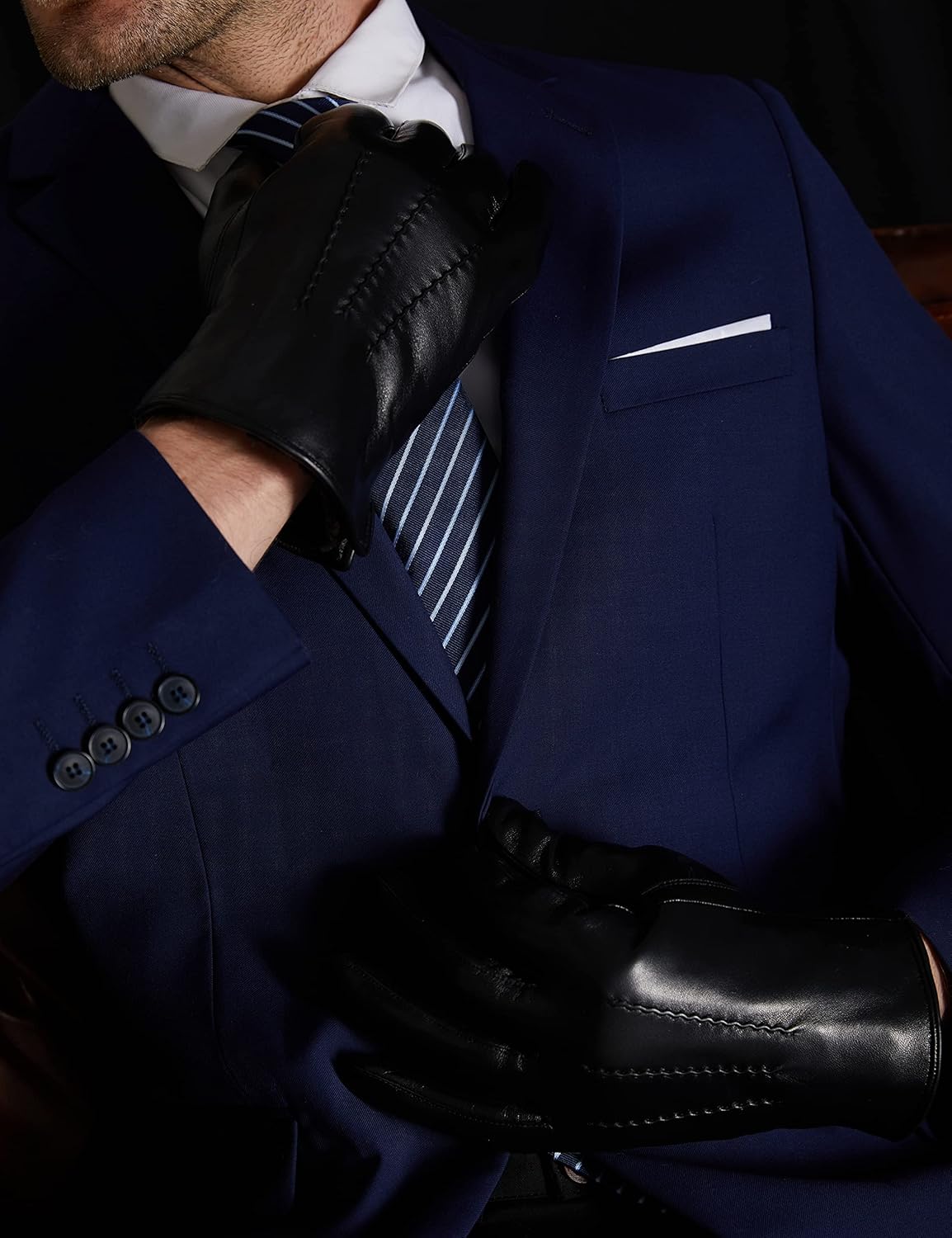 VIKIDEER Super Warm Fur Lined Leather Gloves for Men Touchscreen Driving - Image 2