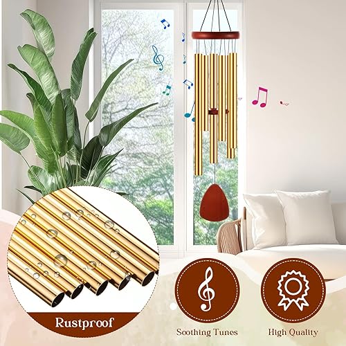 Miniatura 5 de Leinuosen Campanillas de viento de 28 pulgadas para campanillas de viento exteriores, tonos melódicos relajantes profundos con 6 tubos de aluminio