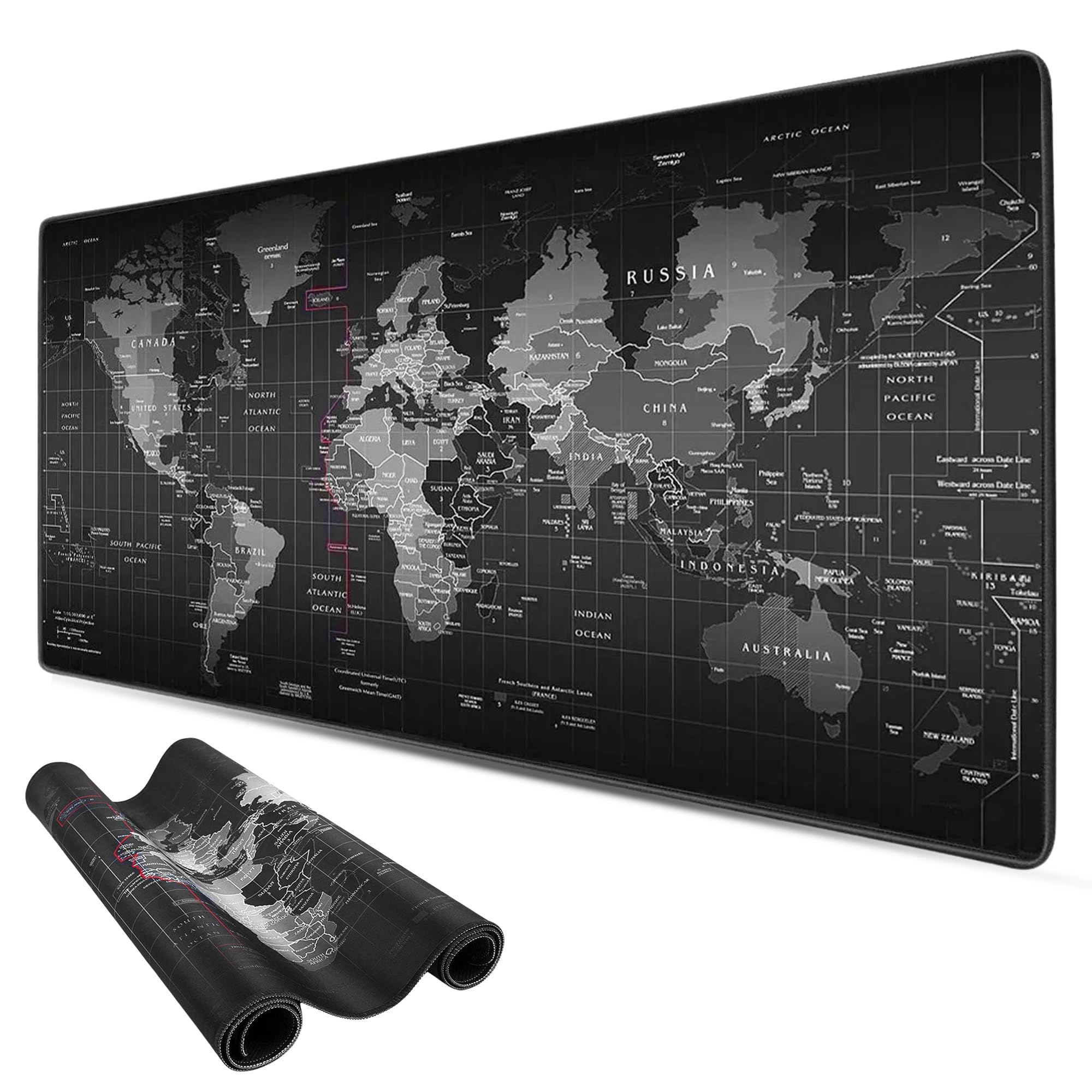 Alfombrilla para Ratón Mousepad XXL, Alfombra Gaming Base de Goma Antideslizante PC Tapete con Microfibras, Mapamundi, Accesorios de Oficina. (Worldmap, 80x30 cm)