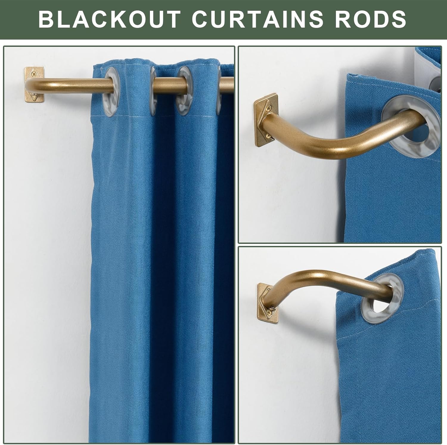 Wrap Around Curtain Rods 2 Pack, Antique Gold Curtain Rods 28-48 Inch, Adjustable Window Curtain Rods Room Darkening, Heavy Duty 1-Inch Diameter Telescoping Drapery Rod Antique Gold 28-48"
