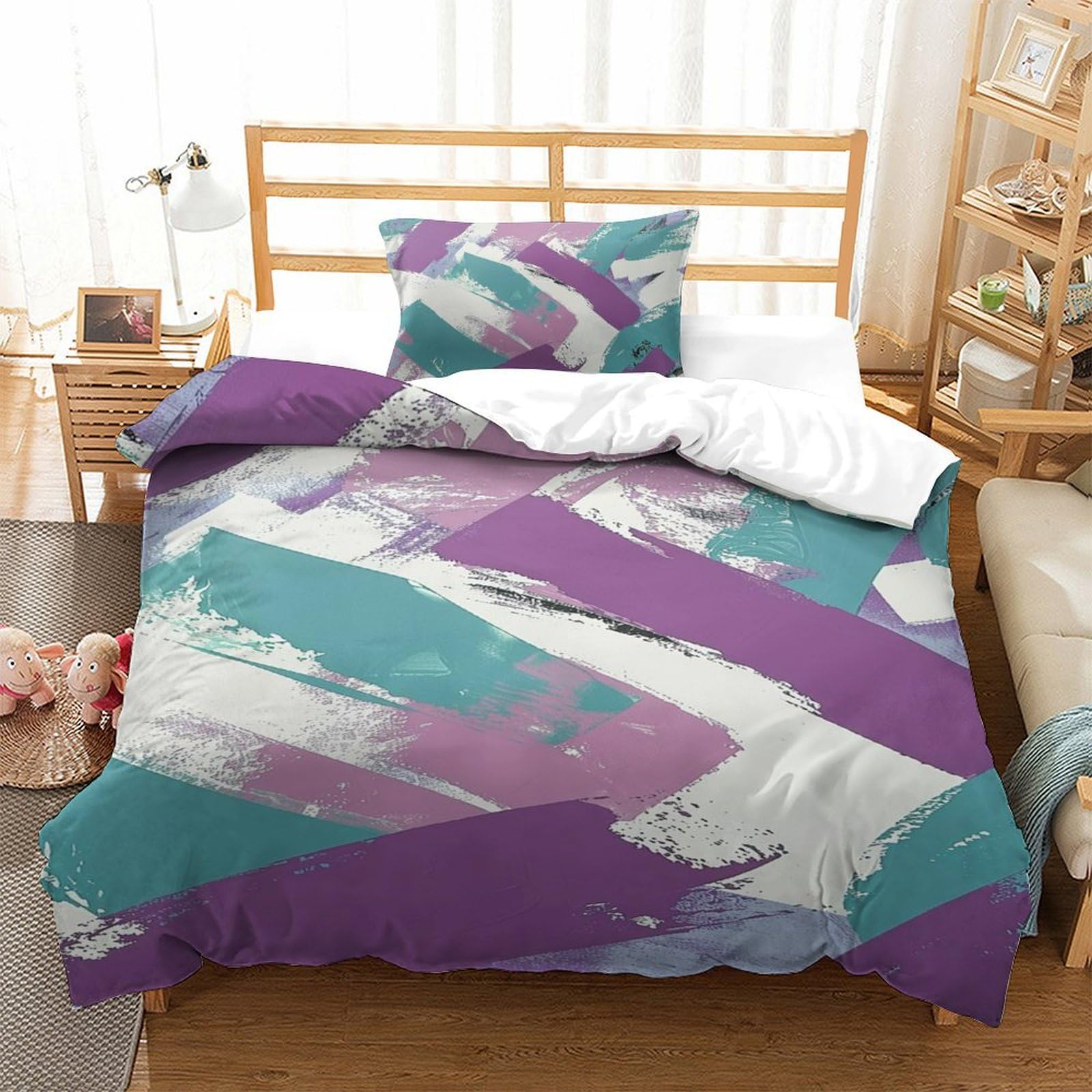 Housse de couette 135x200cm géométrie en microfibre avec taie d'oreiller parure de lit 2 pièces
